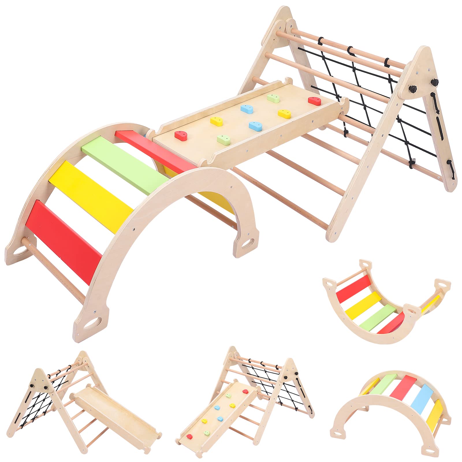 3-in-1 Wooden Climbing Gym Set for Toddlers 18M+ | Foldable Triangle Climber with Slide & Ramp | Indoor Play Equipment for Boys & Girls | Perfect for Home Playrooms, Daycares & Preschools