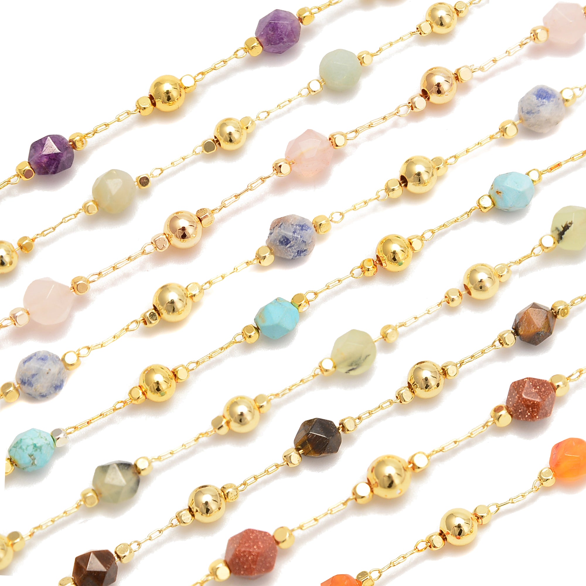 6mm Diamond Cut Beads Multi Gemstone Chain - 1 Meter Per Bag for Jewelry Making, DIY Bracelets, Necklaces & Craft Projects