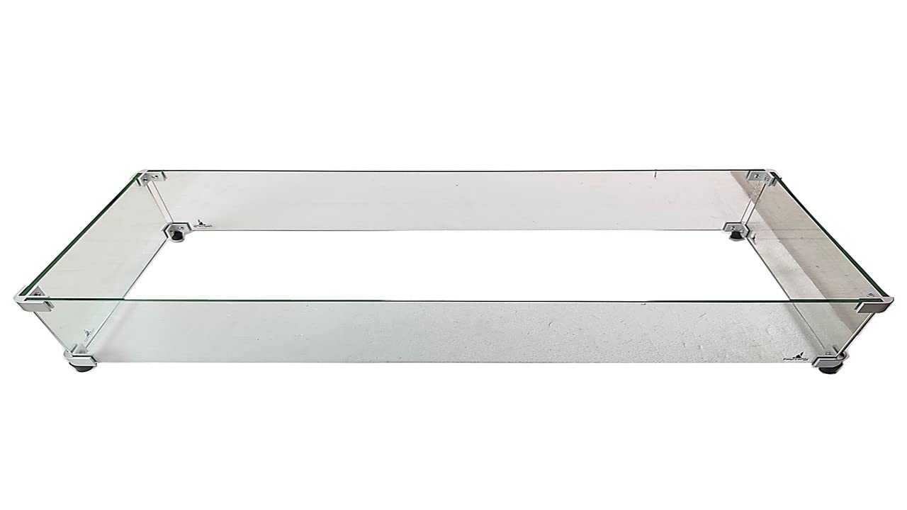 EasyFirePits Table Top Free Standing Glass Wind Screen for Rectangular Fire Pits - 56.5