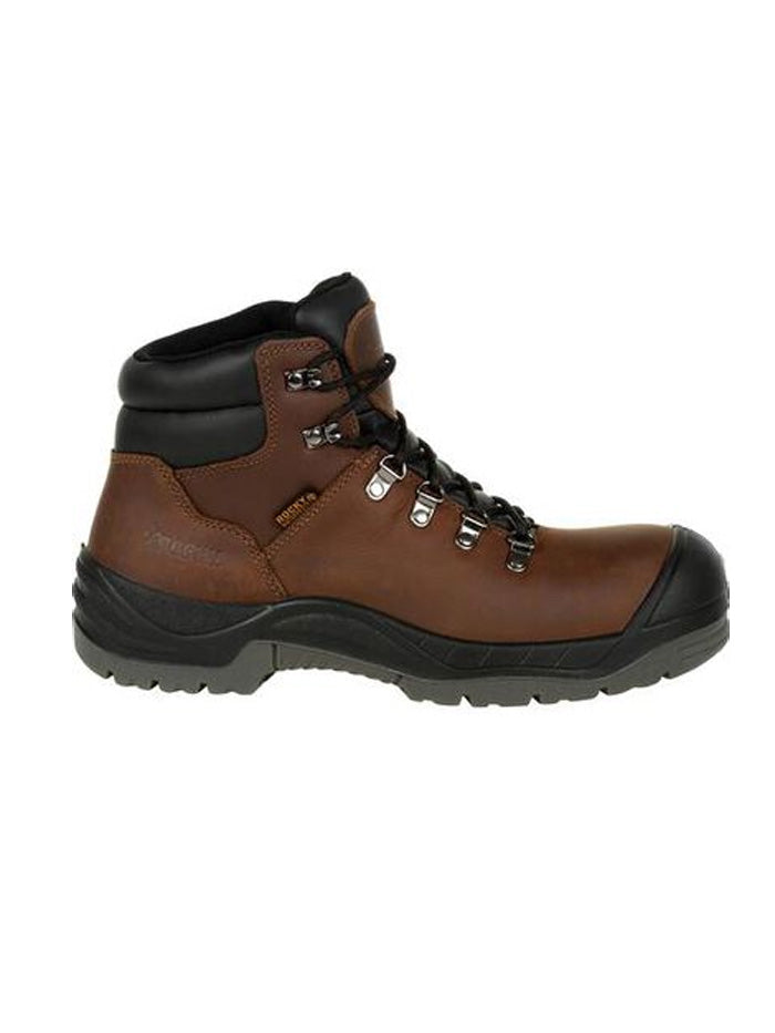 Rocky RKK0245 Men's Worksmart Composite Toe Waterproof Work Boots - Brown Leather Safety Shoes for Construction, Warehouse & Outdoor Work