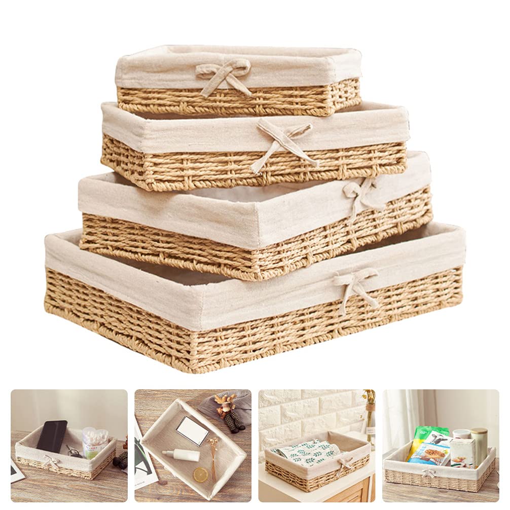 Hemoton 4-Piece Woven Rattan Storage Basket Set - Bread, Fruit, Candy & Pantry Organizer - Nesting Baskets for Kitchen, Dining, Picnic & Home Decor - Eco-Friendly Wicker Food Trays & Sundries Holder