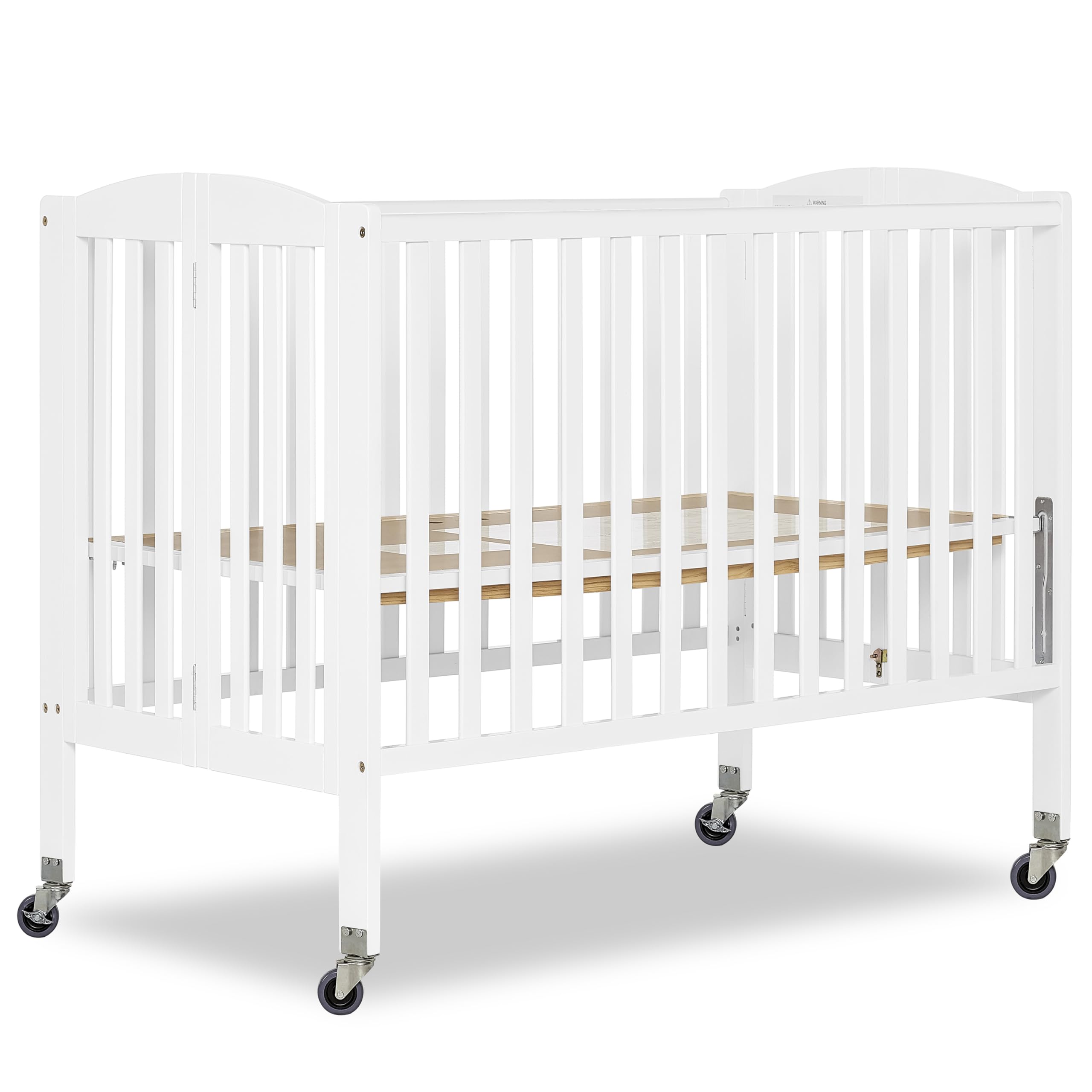 Dream On Me White Folding Full Size Crib with Adjustable Mattress Height & Heavy Duty Locking Wheels - Portable, Space-Saving Nursery Solution for Home & Travel