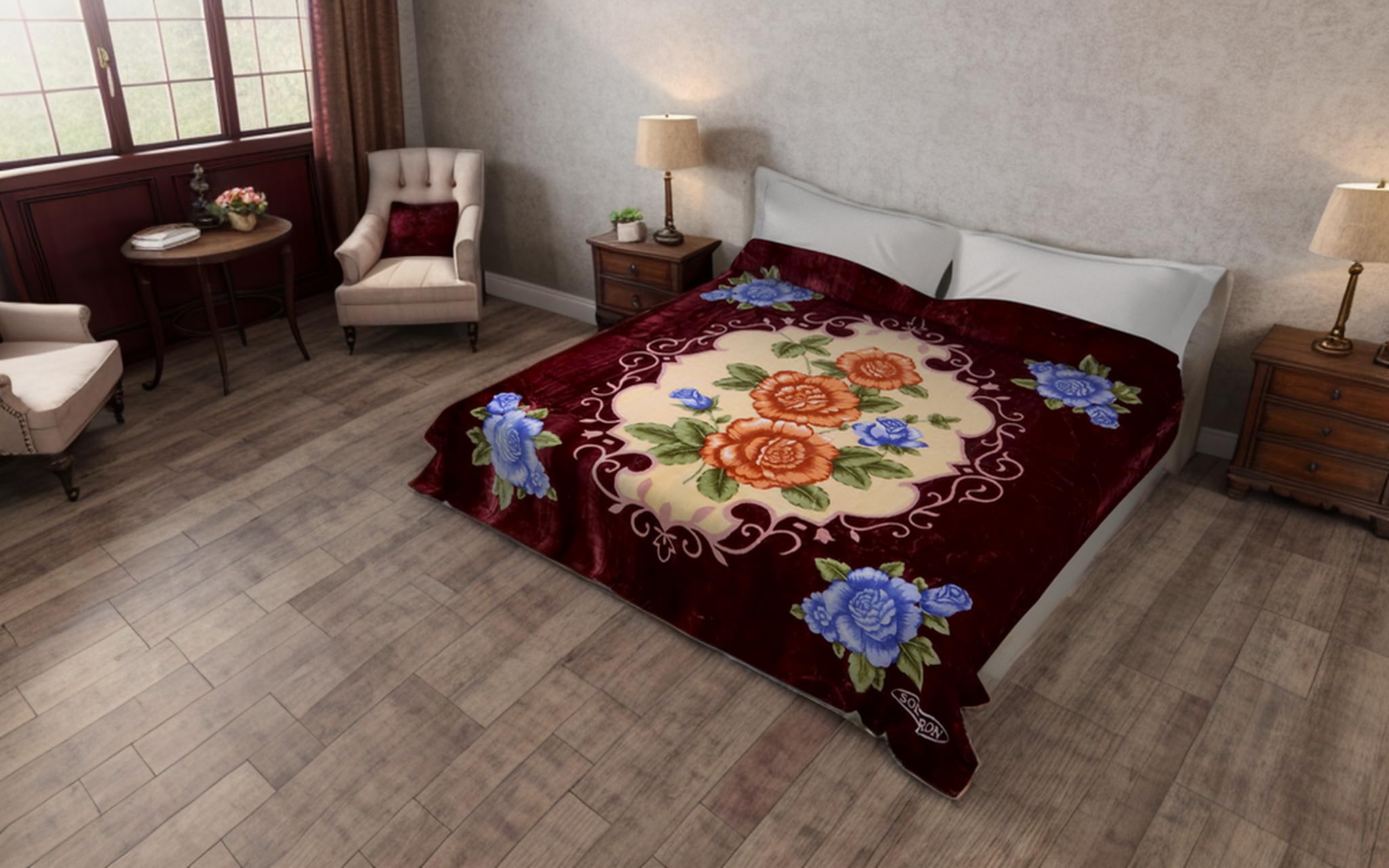 Solaron Flower Queen Size Bed Blanket - Burgundy Red Soft Warm Bedding for Winter - Perfect for Master Bedroom, Guest Room & Cozy Home Decor