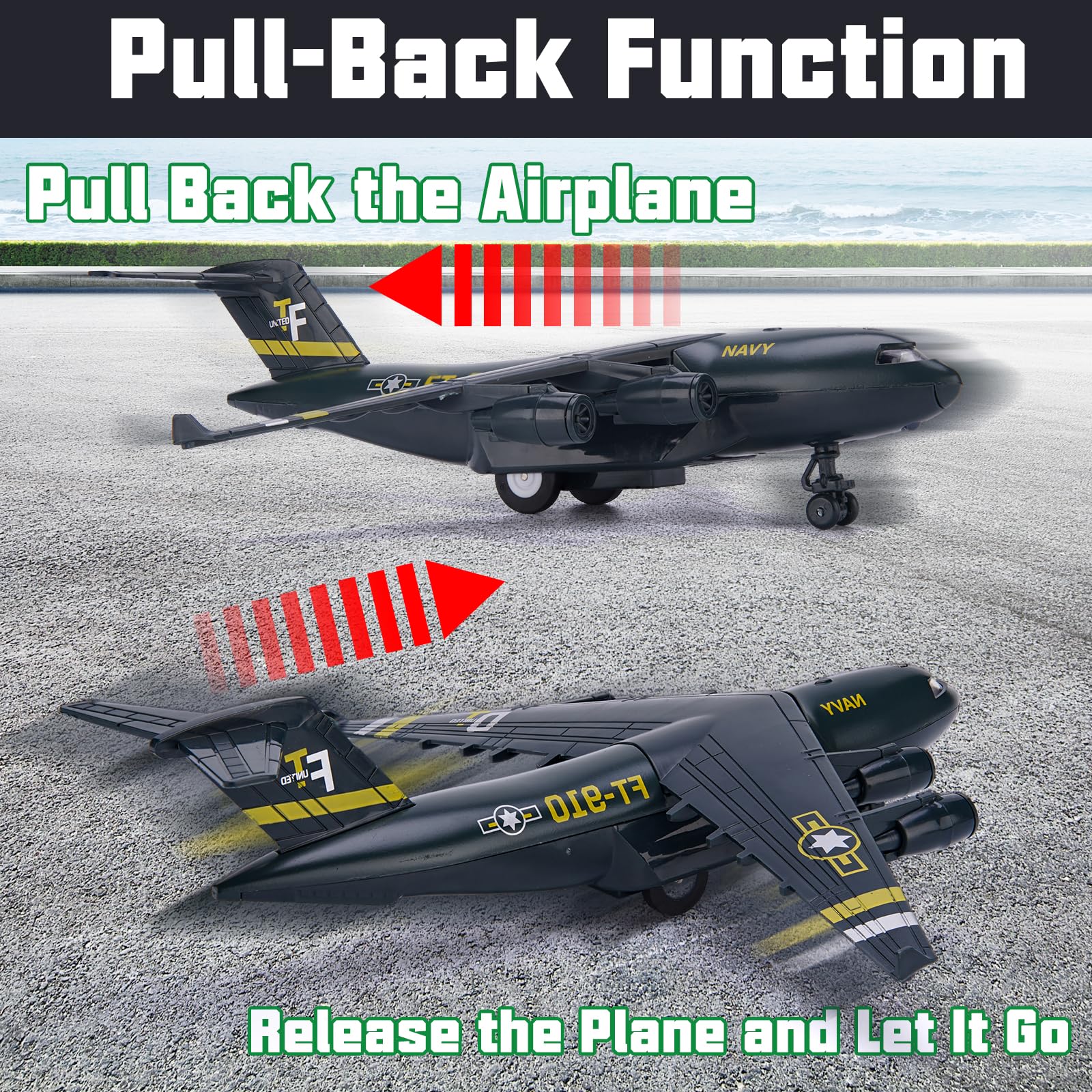 5-Pack Military Fighter Jet Toy Set with Lights & Sounds - Die-Cast Metal Pull Back Airplane Toys for Kids Ages 3+, Perfect for Pretend Play, Birthday Gifts & STEM Learning (Army, Navy, Air Force Models)