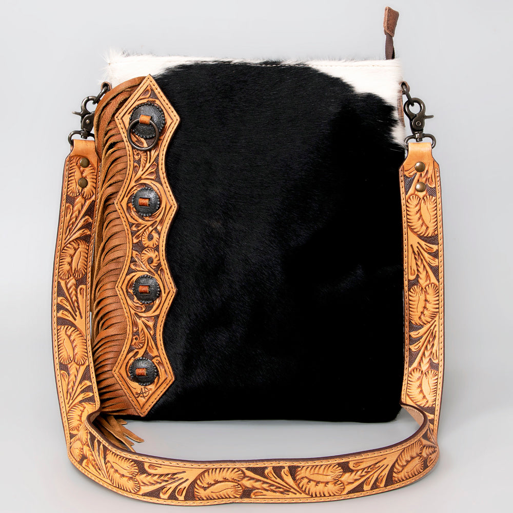 American Darling ADBG464BRW Genuine Leather Women's Western Handbag - Hand Tooled Hair-On Cowhide Purse for Cowgirl Fashion & Rodeo Events