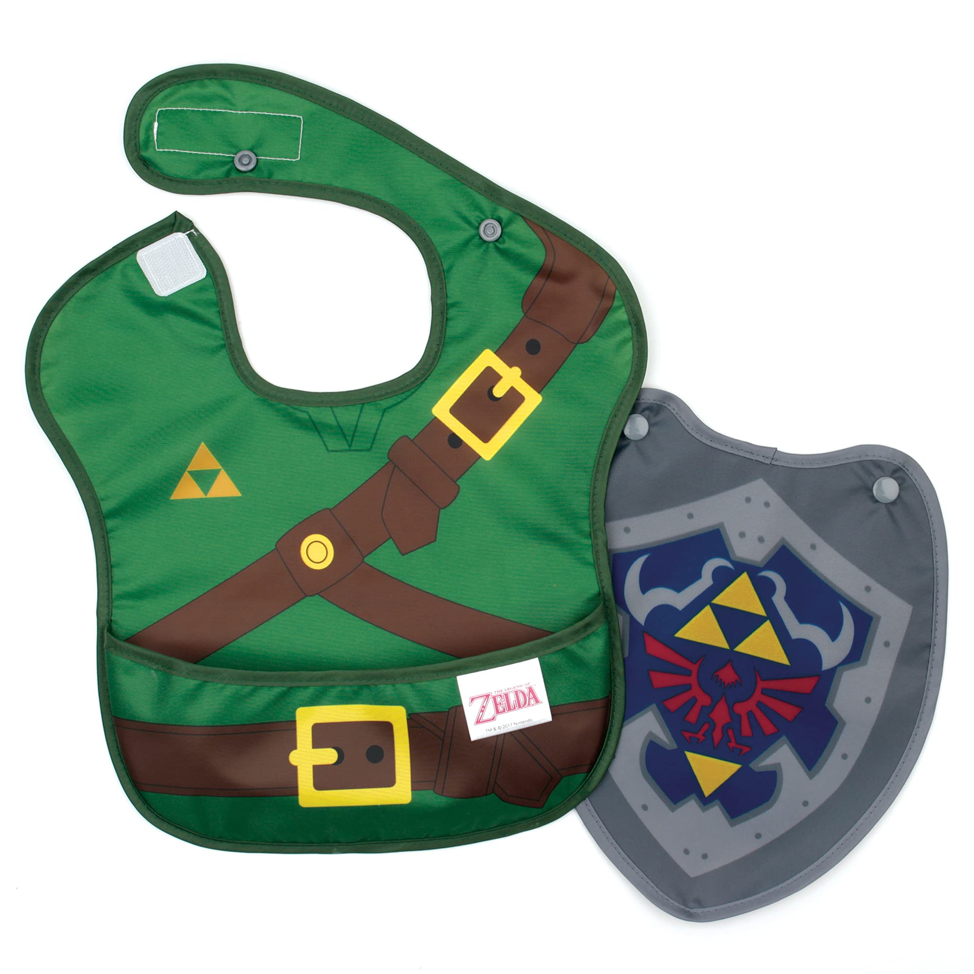 Bumkins SuperBib with Cape for Babies & Toddlers 6-24 Months | Nintendo Legend of Zelda Design | Unisex Baby Feeding Bib for Eating, Baby-Led Weaning & Mess-Free Meals | Perfect for Home, Travel & Daycare Use