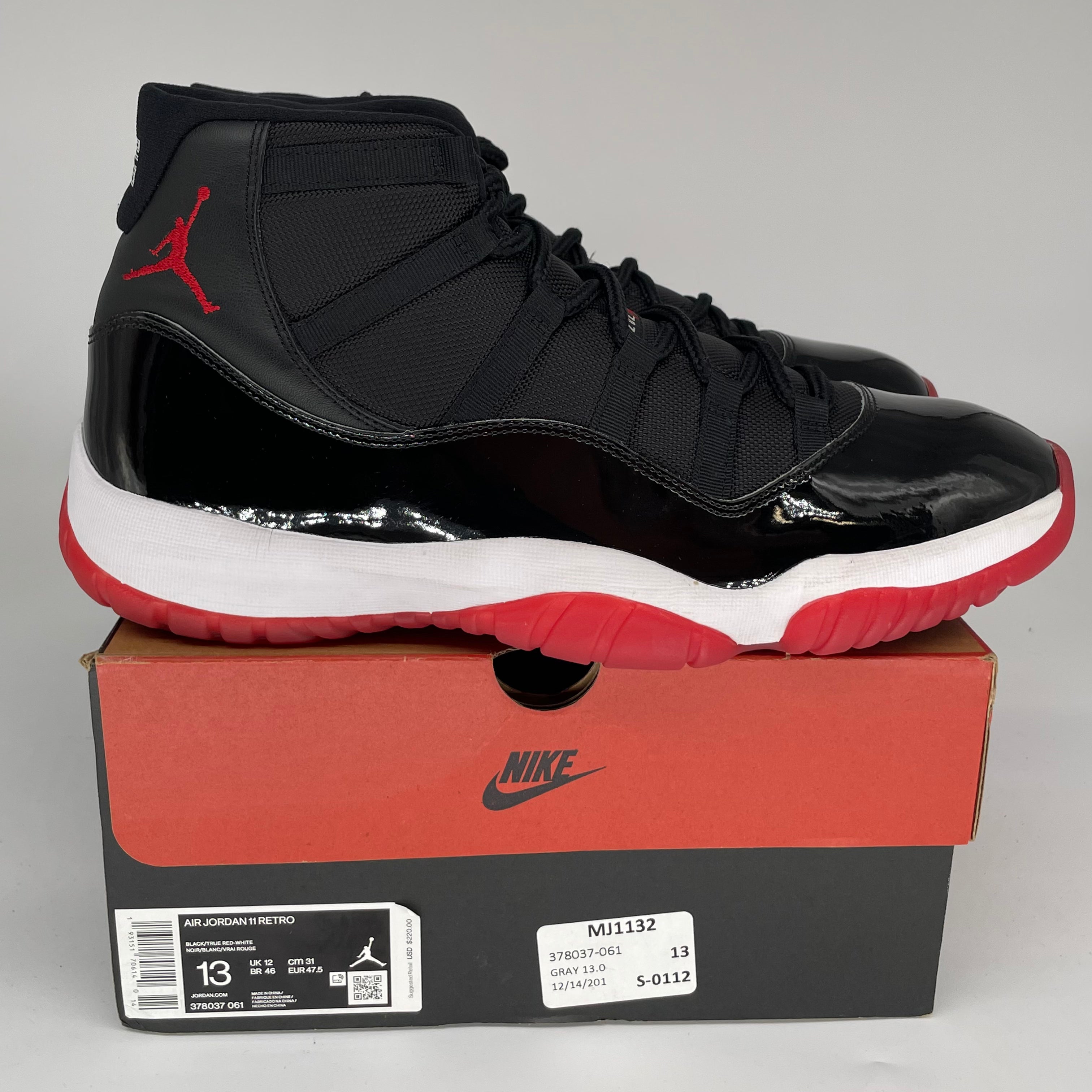 Original Air Jordan 11 Retro 'Bred' Men's Basketball Shoes Size 13 - Black/Red (378037-061) | Perfect for Sneaker Collectors & Court Performance