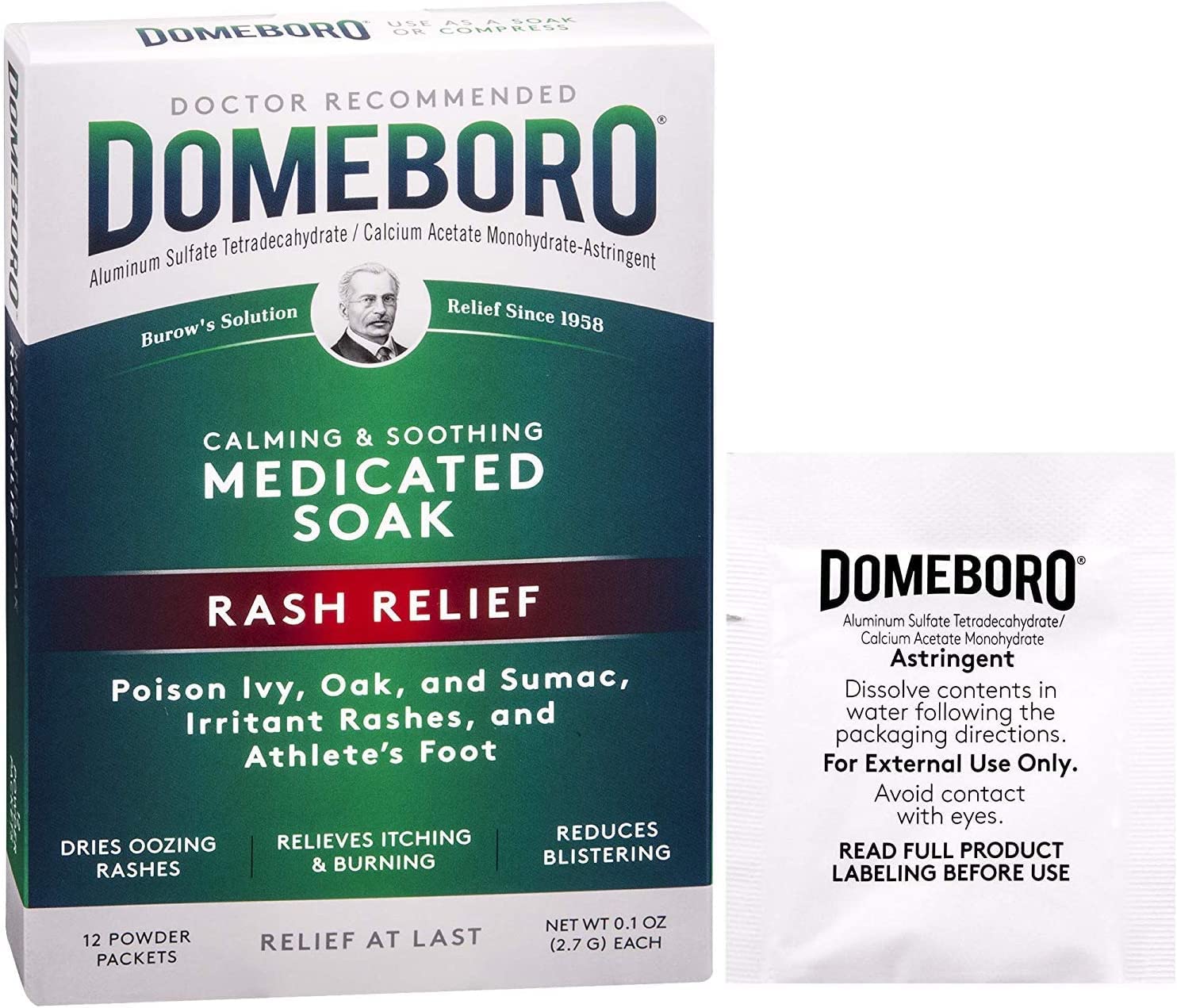 Domeboro Medicated Soak Powder Packets - 12 Count for Rash Relief & Skin Irritation | Eczema, Poison Ivy, Insect Bite Treatment | First Aid & Dermatological Care