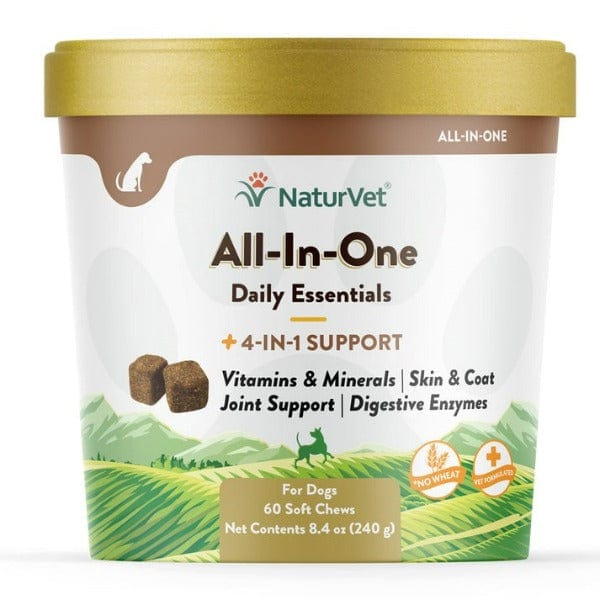 NaturVet All-In-One Soft Chews for Dogs - Joint Support, Skin & Coat, Digestion & Immune Health - Tasty Daily Supplement for Small & Large Breeds - Perfect for Active Dogs & Senior Pets