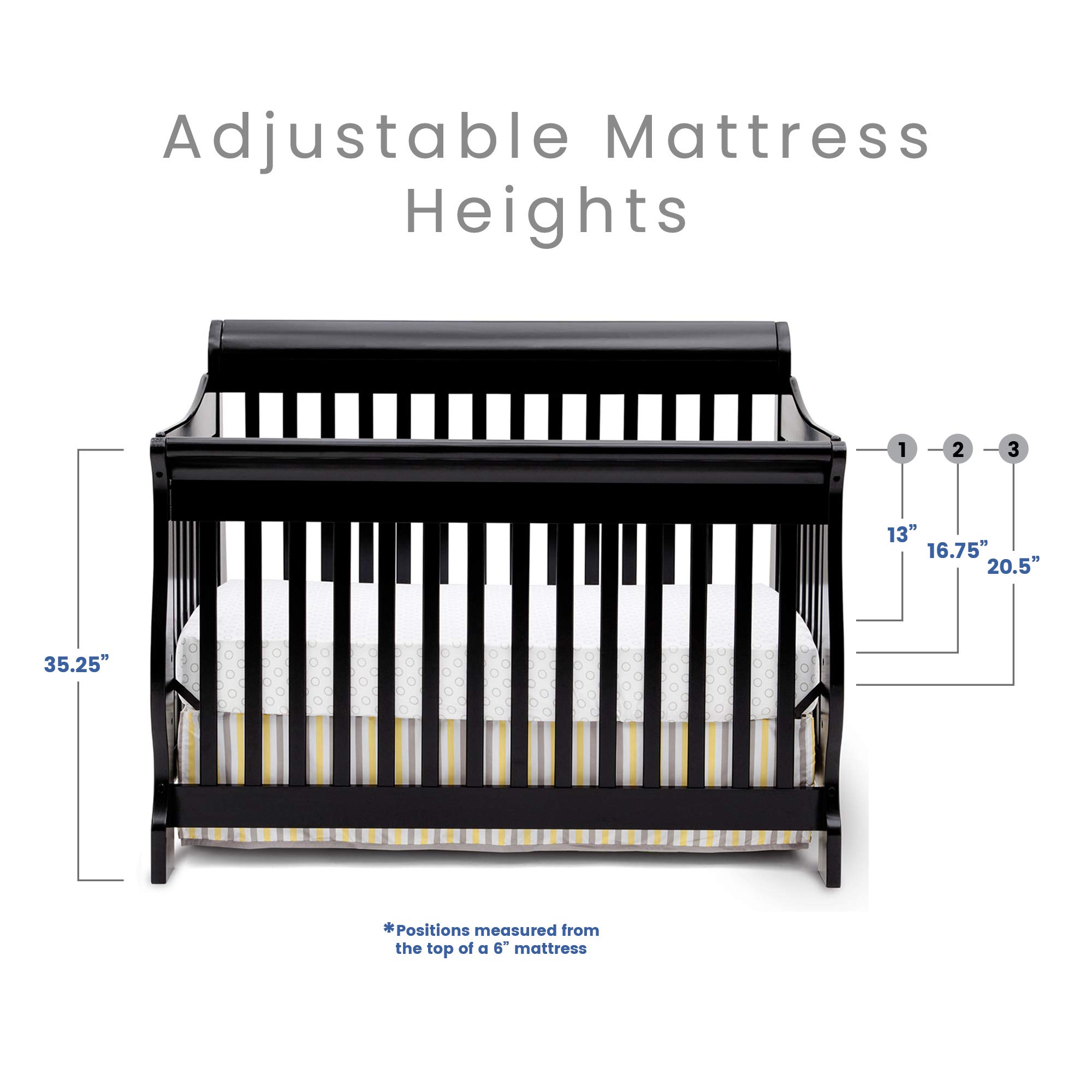 Delta Children Canton 4-in-1 Convertible Baby Crib to Toddler Bed with Serta Perfect Slumber Dual-Sided Mattress - Black Nursery Furniture Set for Newborns & Toddlers | Safe Sleep Solution for Nursery & Daycare
