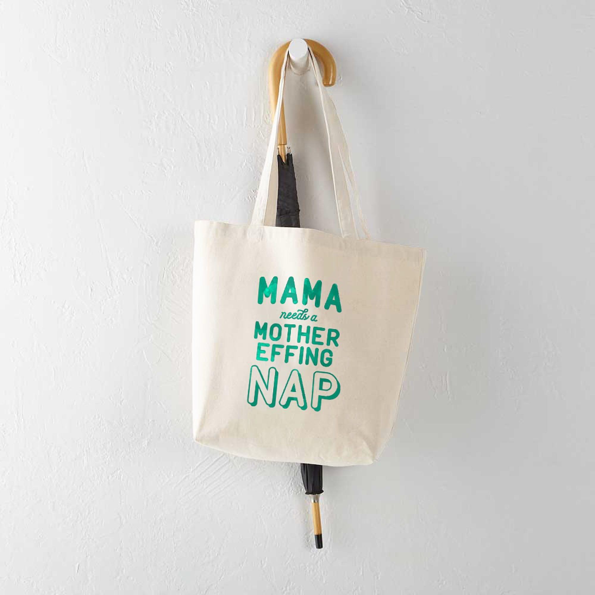 Mama Needs A Mother Effing Nap Green Canvas Tote Bag - Reusable Natural Shopping Bag for Groceries, Beach & Work | Funny Mom Gift