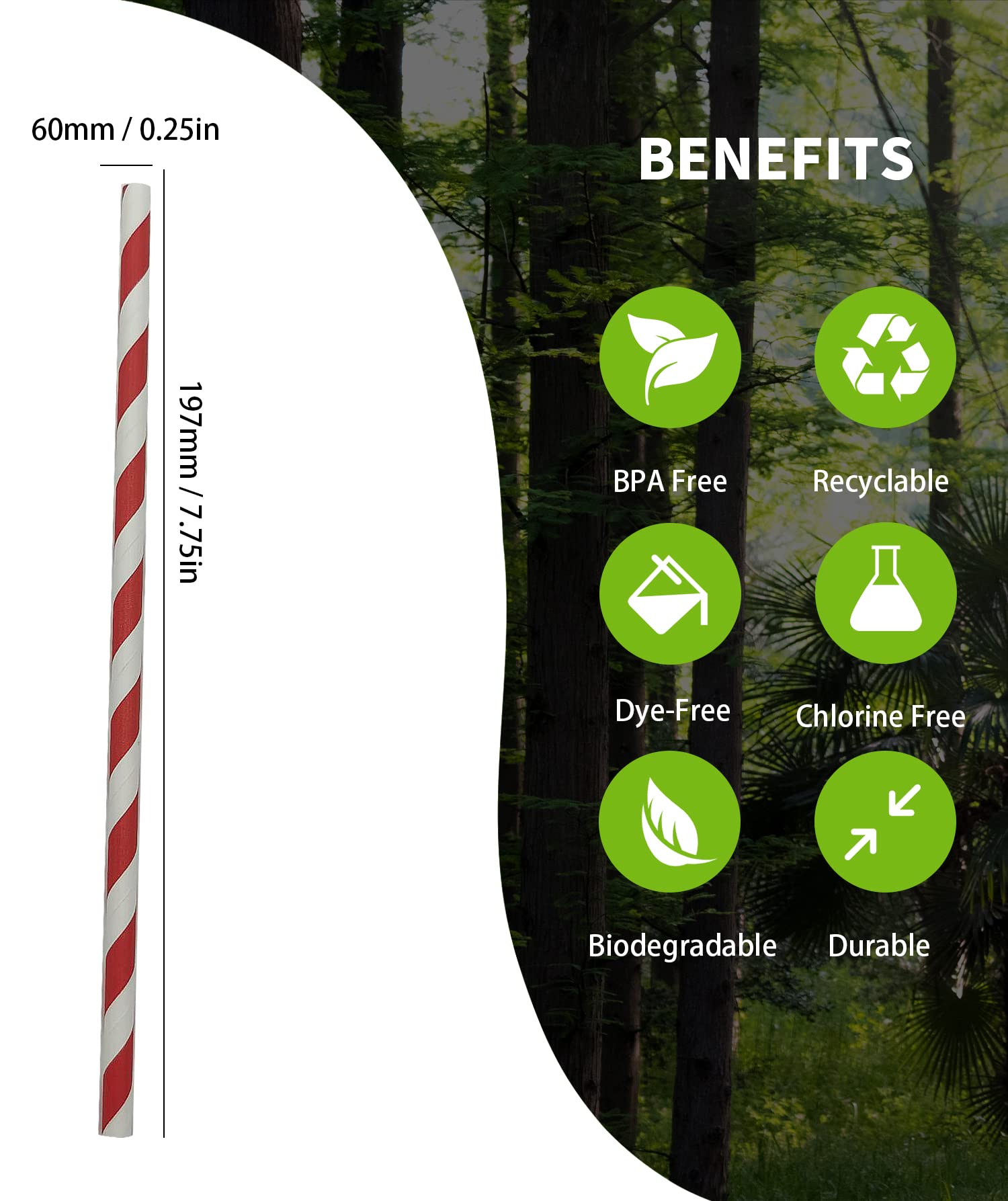 Eco-Friendly Red & White Striped Paper Drinking Straws - Biodegradable, Food Grade, 100-Pack - Perfect for Parties, Coca-Cola Drinks & Daily Use