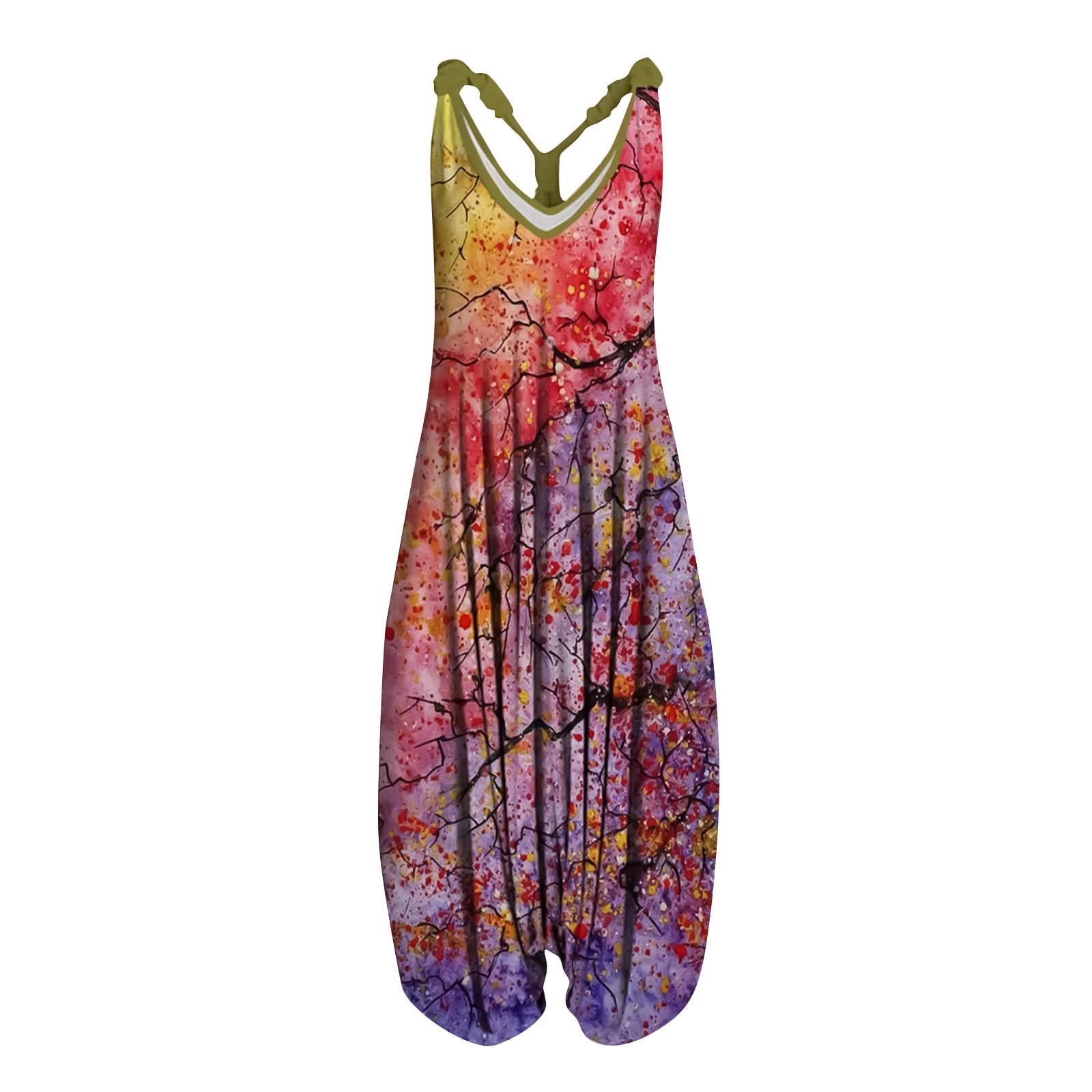 Plus Size Women's Jumpsuits - Boho Floral Wide Leg Romper One Piece Streetwear Casual Outfit | Perfect for Summer, Vacations & Boho Fashion Lovers