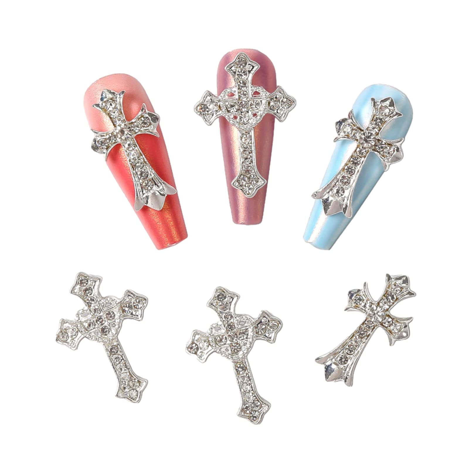 10pcs Retro Cross Nail Charms - Alloy Rhinestone Gothic Nail Art Decorations for Acrylic Nails, DIY Nail Design Accessories - Perfect for Punk Style, Halloween, Gothic Parties and Nail Salon Decor
