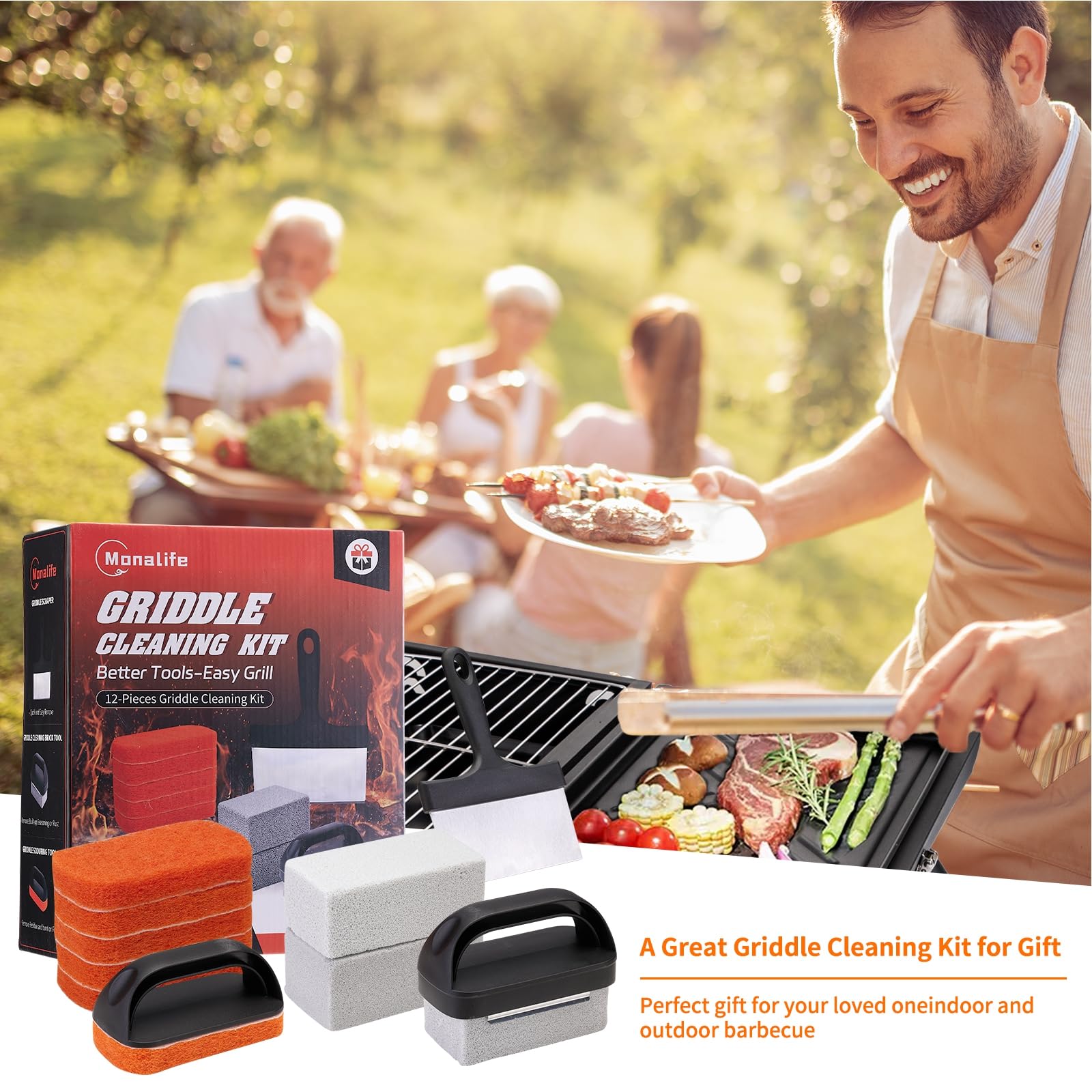 **Blackstone Griddle Cleaning Kit - Heavy Duty Grill Brush Set with Scraper, Scouring Pads & Cleaning Brick for Flat Top Grills - Perfect for Outdoor BBQ, Camping & Backyard Cooking**