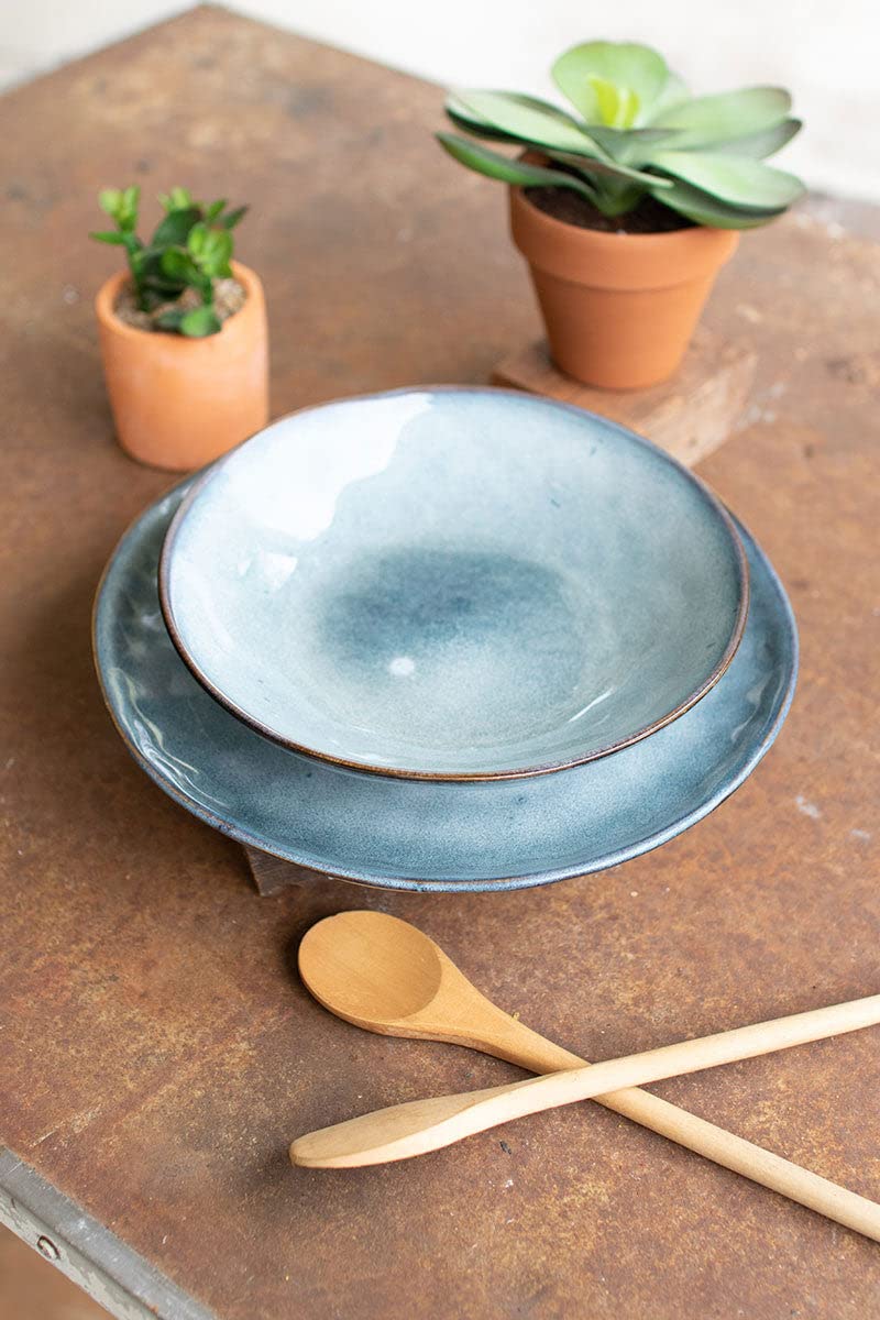 Premium KALALOU CTE1000 Ceramic Dinnerware Set - 2 Plates & 2 Bowls in Elegant Blue | Durable Porcelain for Everyday Dining, Entertaining & Gift Giving