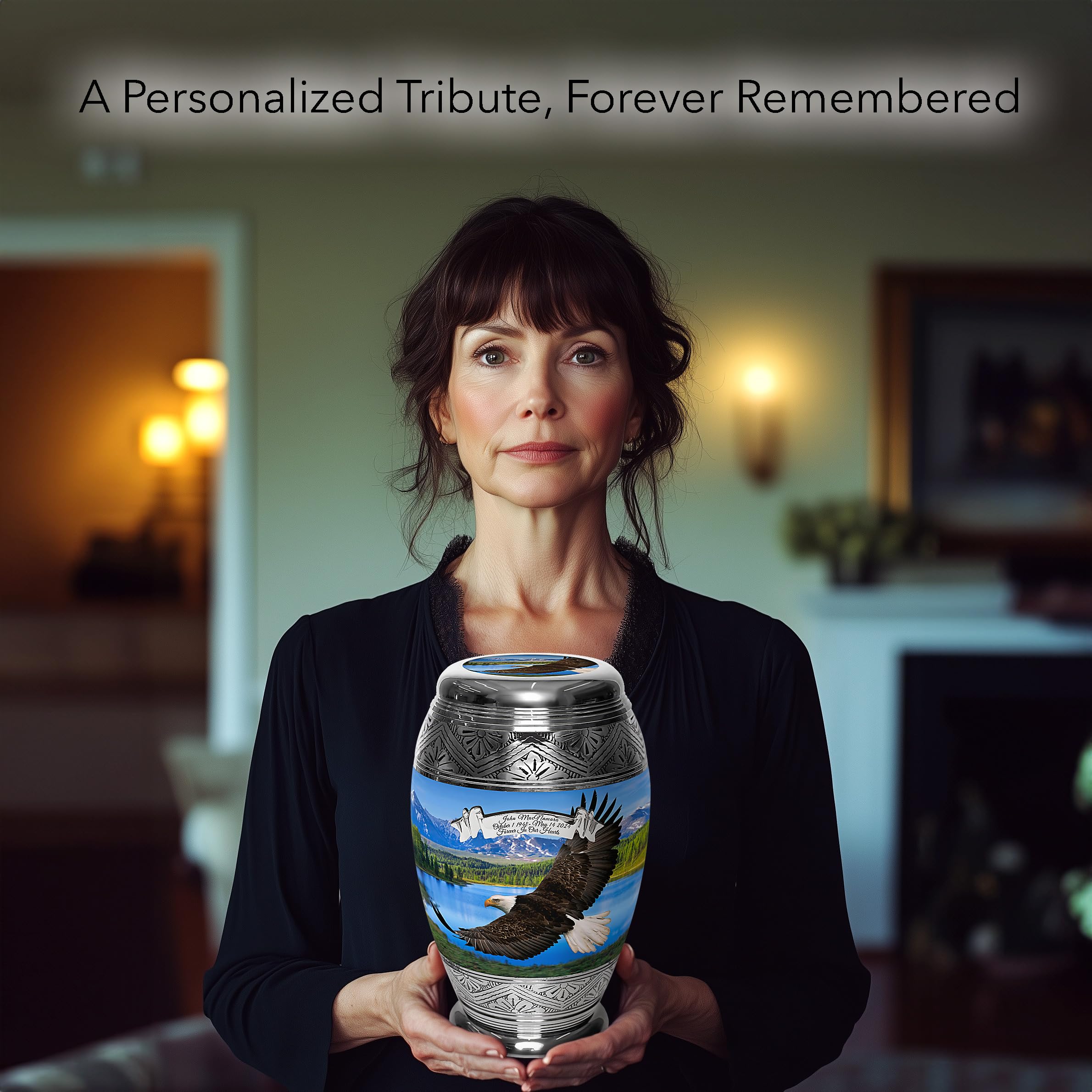 Extra Large Majestic Eagle Cremation Urn for Adult Male Ashes - Personalized Handcrafted Decorative Urn for Human Ashes - Perfect for Memorials, Home Display & Funeral Services
