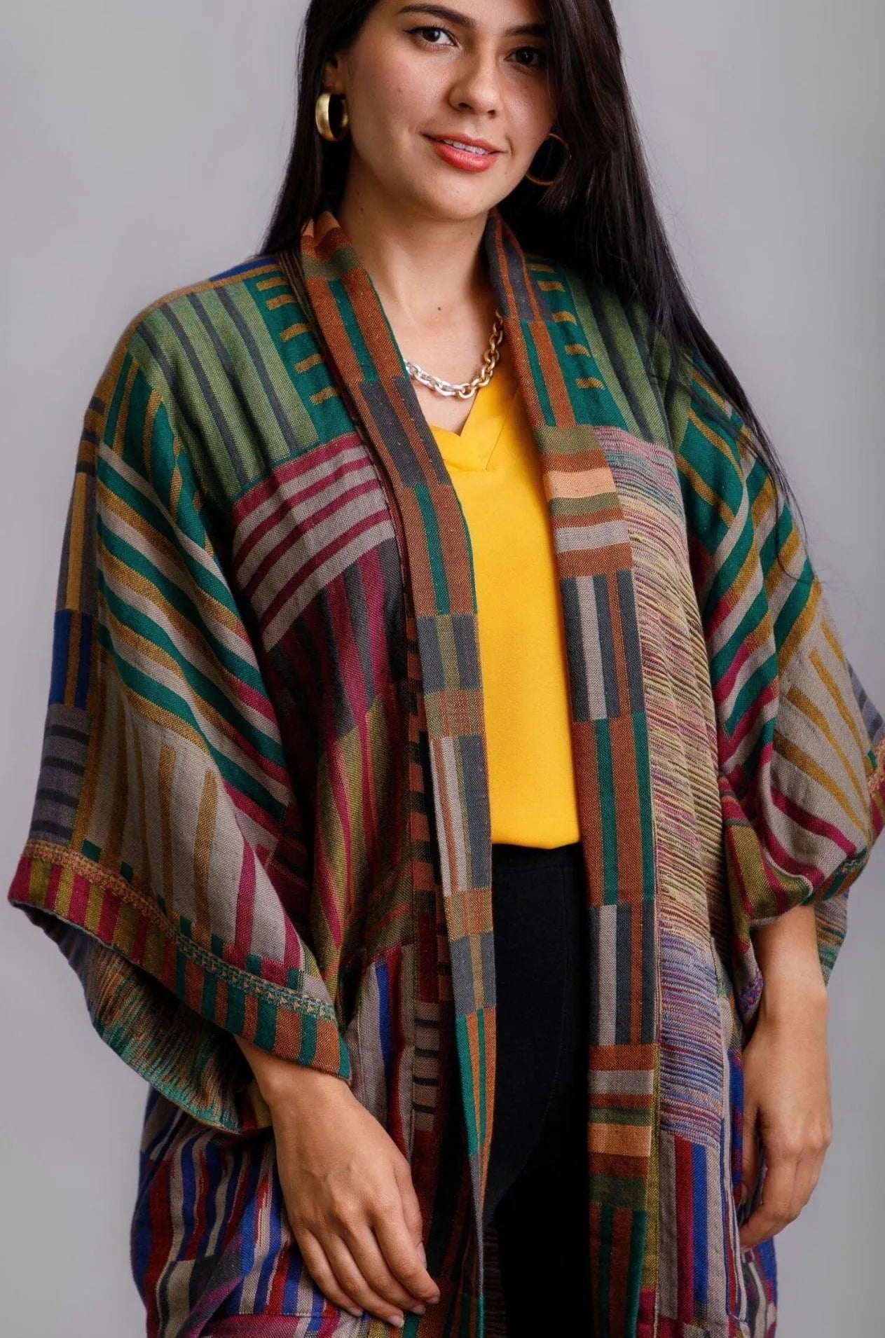 Stylish Woven Long Cotton Kimono Jacket for Women - Lightweight Cover-Up for Beach, Yoga & Summer Outfits