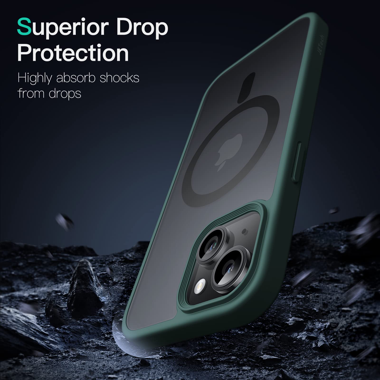JETech Magnetic Case for iPhone 14 Plus 6.7-Inch | MagSafe Compatible Slim Shockproof Phone Cover with Translucent Matte Back | Dark Green | Perfect for Daily Use, Travel & Outdoor Protection