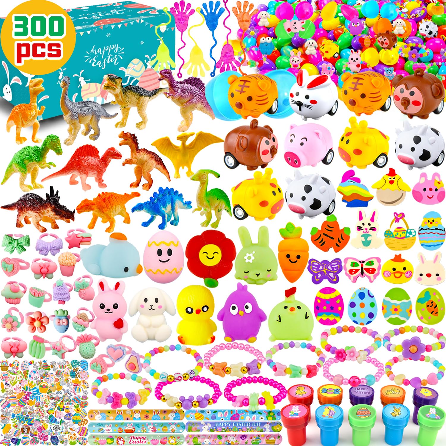 300-Piece Bulk Easter Eggs with Assorted Toys Inside - 100-Pack Easter Basket Stuffers & Party Favors - Plastic Easter Egg Fillers for Kids, Toddlers, Boys & Girls - Perfect for Easter Egg Hunts, Classroom Rewards & Birthday Party Games