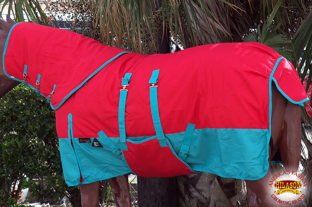 HILASON 1200D Waterproof Winter Horse Blanket with Neck Cover & Belly Wrap - 72 Inch Heavy Duty Equestrian Blanket for Cold Weather Riding, Stable, and Outdoor Horse Protection