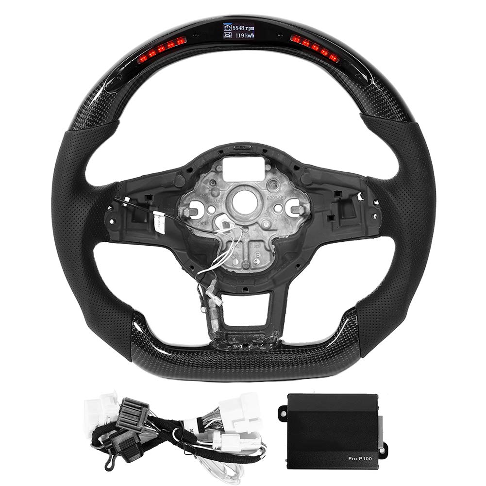 Carbon Fiber LED Racing Steering Wheel with Digital Display & Shift Lights - Compatible with VW Golf MK7/MK7.5 GTI R - Perfect for Sim Racing & Track Day Enthusiasts