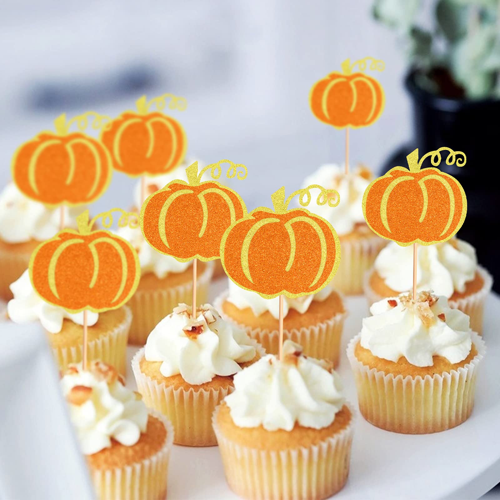 24 Pack Pumpkin Cupcake Toppers for Baby Shower, Birthday Party & Gender Reveal - Fall Themed Cupcake Decorations for Boys, Girls & Neutral Celebrations - Perfect for Autumn, Halloween & Thanksgiving Desserts