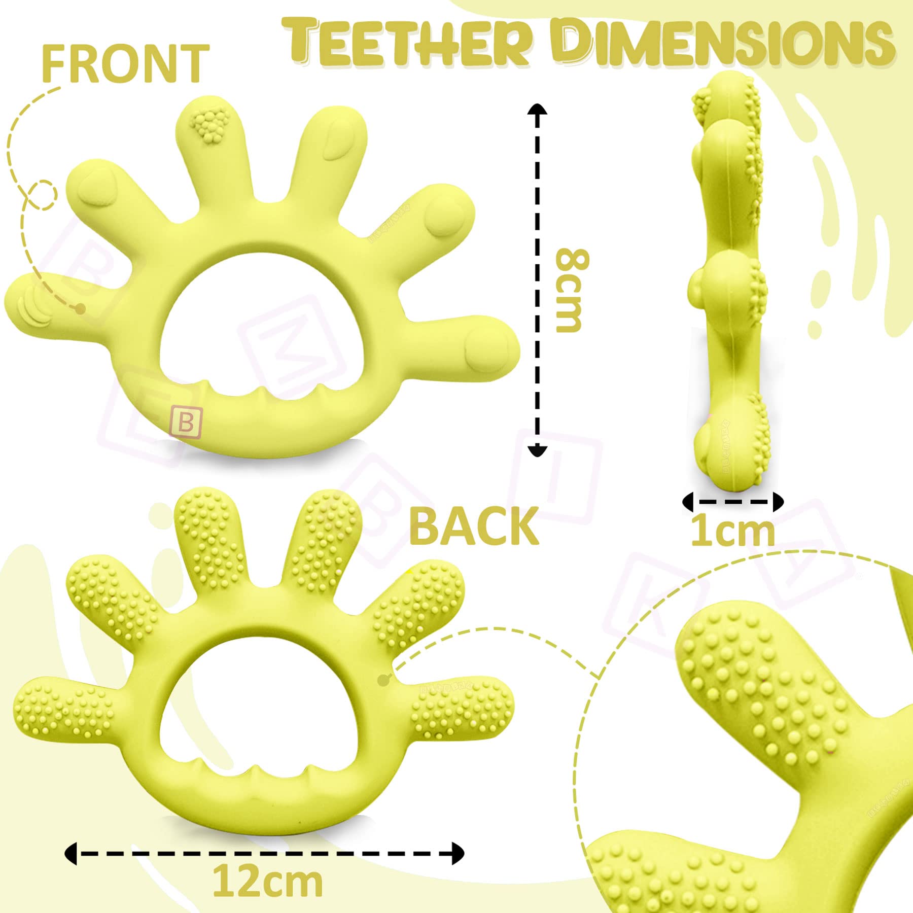 Bembika Baby Teething Toys - Finger Shape Silicone Teether, Chewable Keys & Toothbrush for Soothing Sore Gums (Yellow) - Perfect for Infants & Toddlers During Teething, Travel, and Playtime