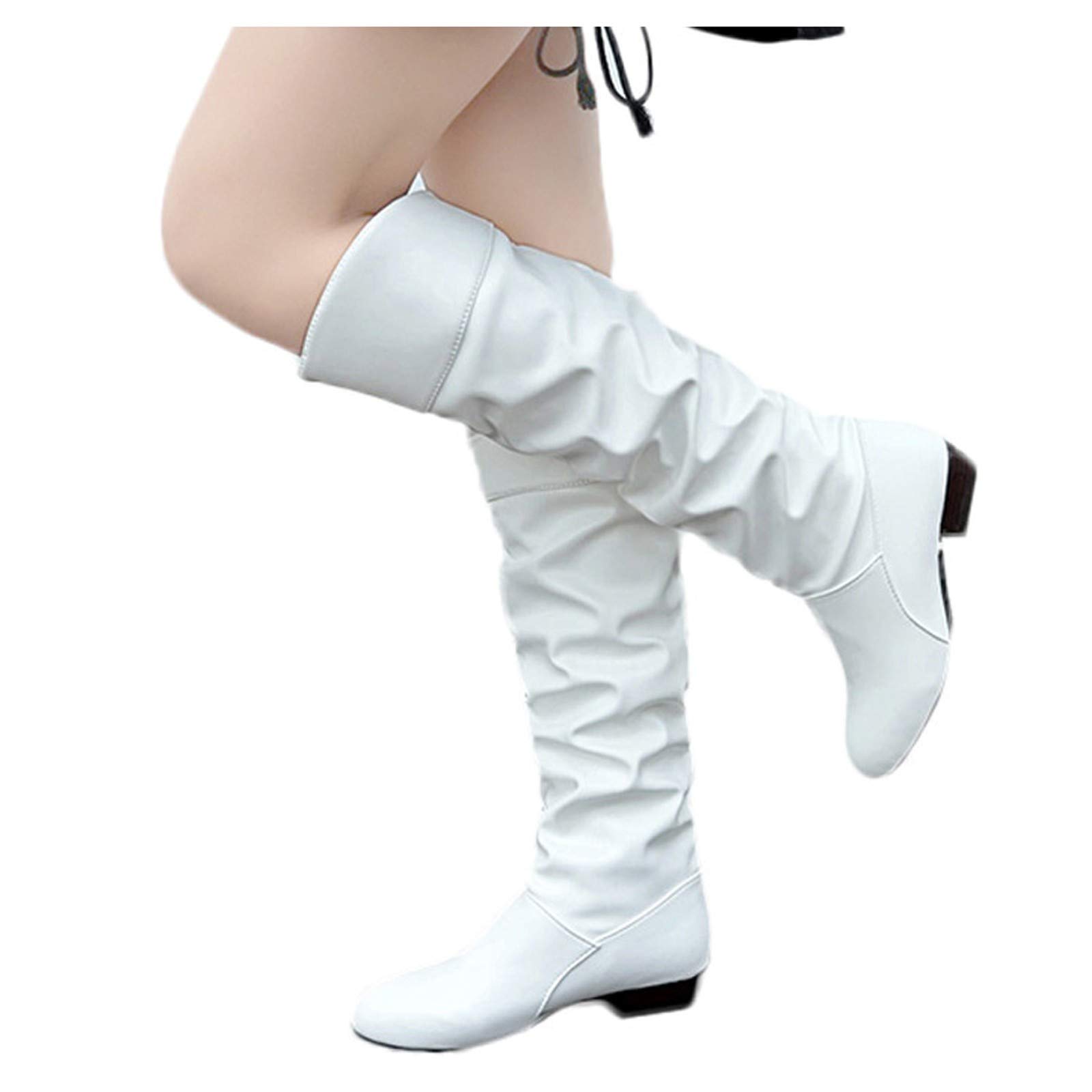 **Women's Knee High Wide Calf Cowboy Boots - Chunky Heel, Pull-On Round Toe Cowgirl Boots for Western Fashion & Everyday Wear**    **Use Scenarios:** Perfect for country concerts, rodeos, casual outings, and stylish everyday wear.