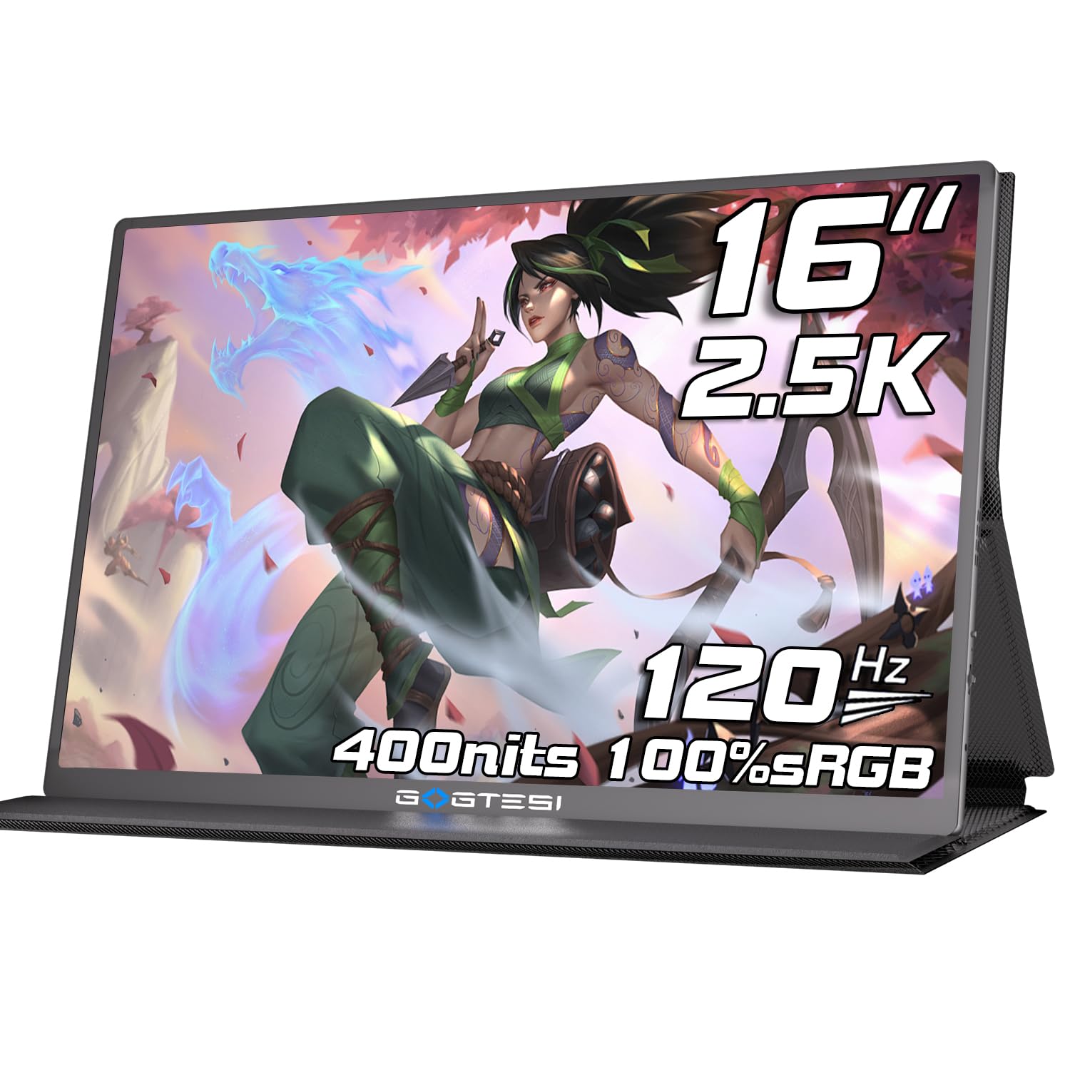16 Inch Portable Monitor - 2.5K 120Hz QHD IPS Matte Screen with USB-C & HDMI, Ultra Bright Eye Care Display for Laptop, PC, MAC, Phone, Nintendo Switch, PS5, Xbox - Perfect for Office Work, Gaming & Travel