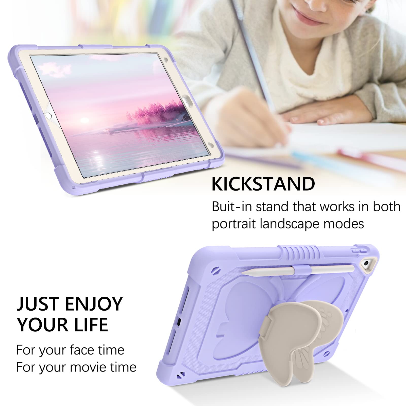 GUAGUA Shockproof Protective Case for iPad 9th/8th/7th Gen & iPad 10.2 (2021/2020/2019) - 2-in-1 Kickstand Design with Pencil Holder, Also Compatible with iPad Air 3 10.5