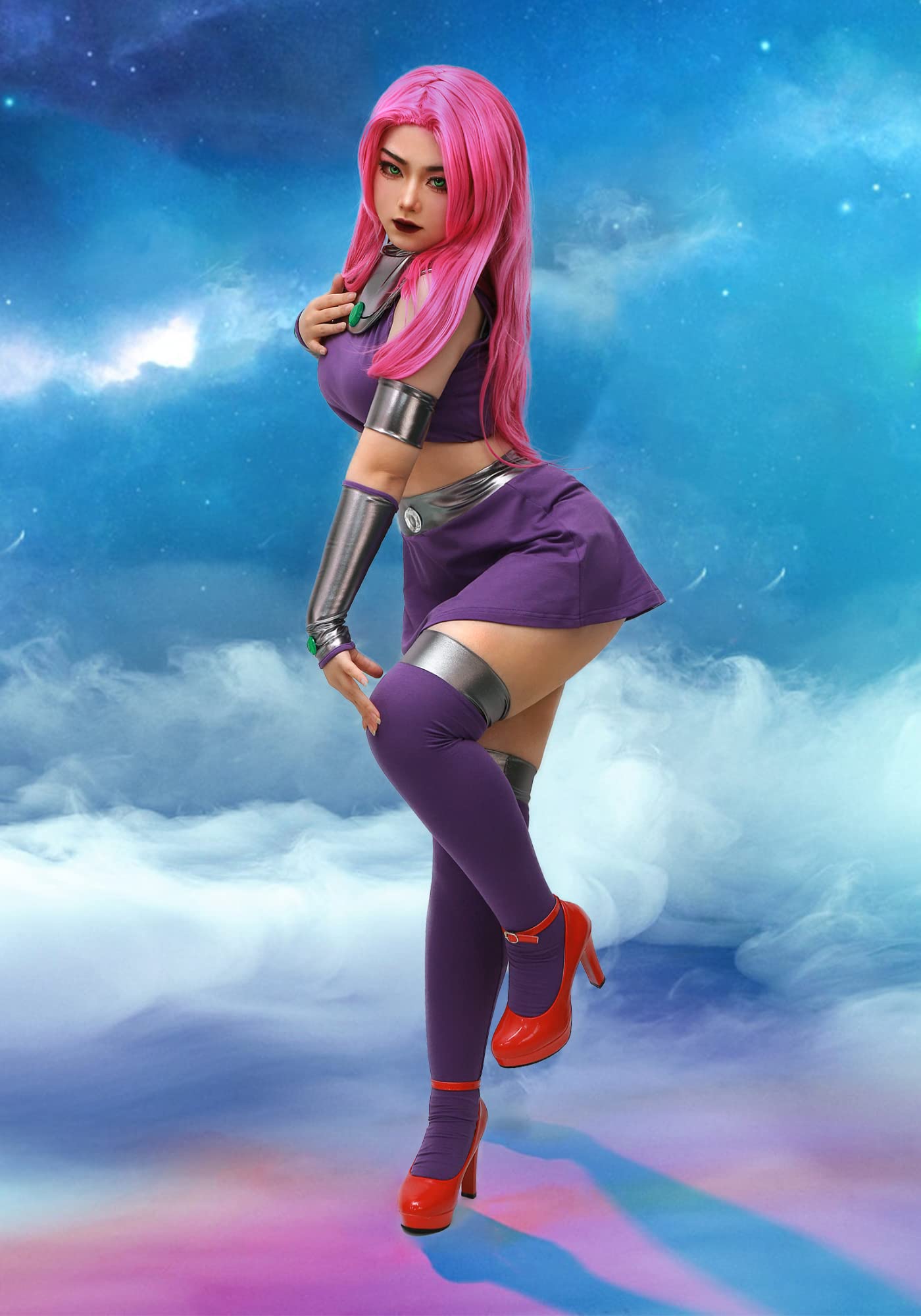 Purple Cosplay Dress US Size - Halloween Costume & Christmas Outfit with Stockings | Anime Convention, Cosplay Party, Holiday Events