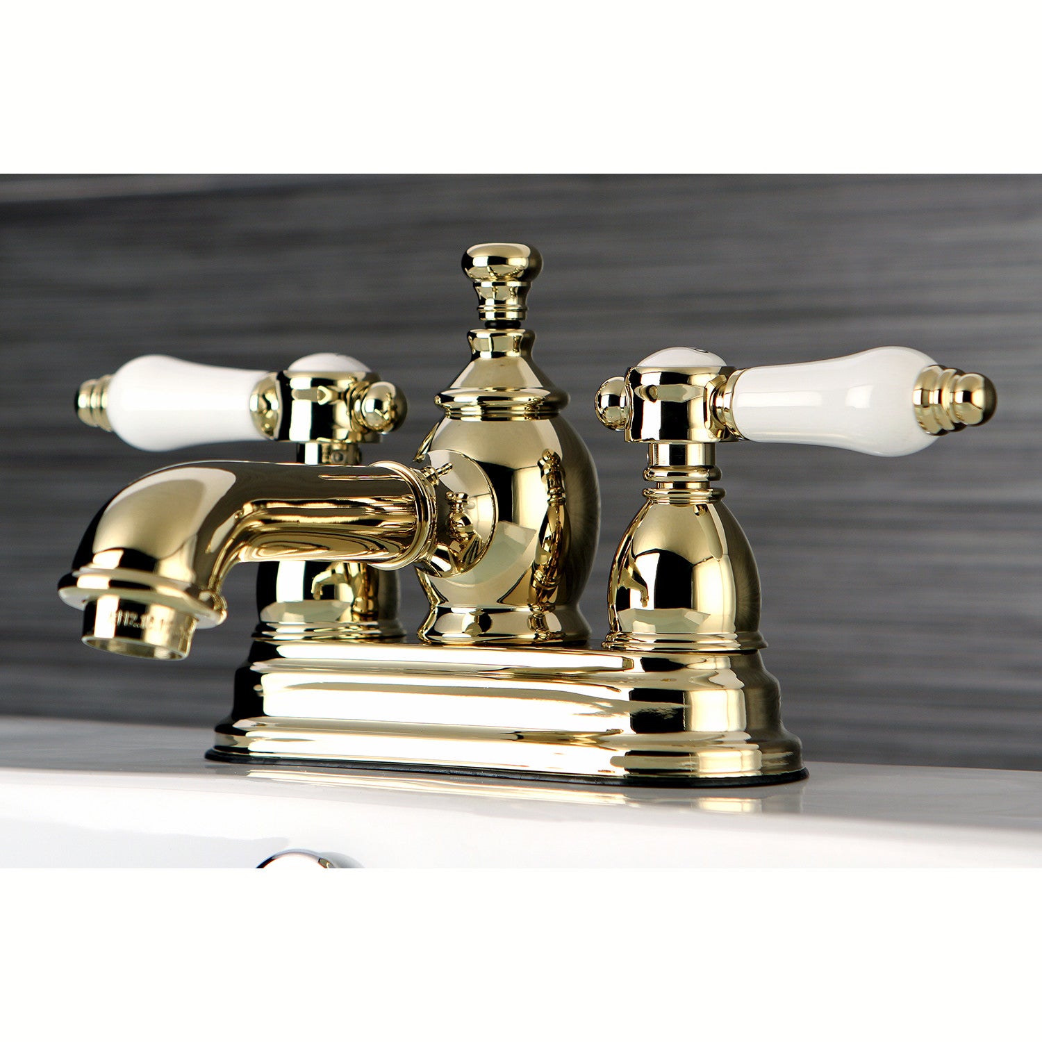 Bel Air KS7002BPL 4 Inch Centerset Bathroom Faucet - Double Handle Deck Mount with Brass Pop Up Drain - Polished Brass Finish - Perfect for Bathroom Sink Vanity and Powder Room Remodel
