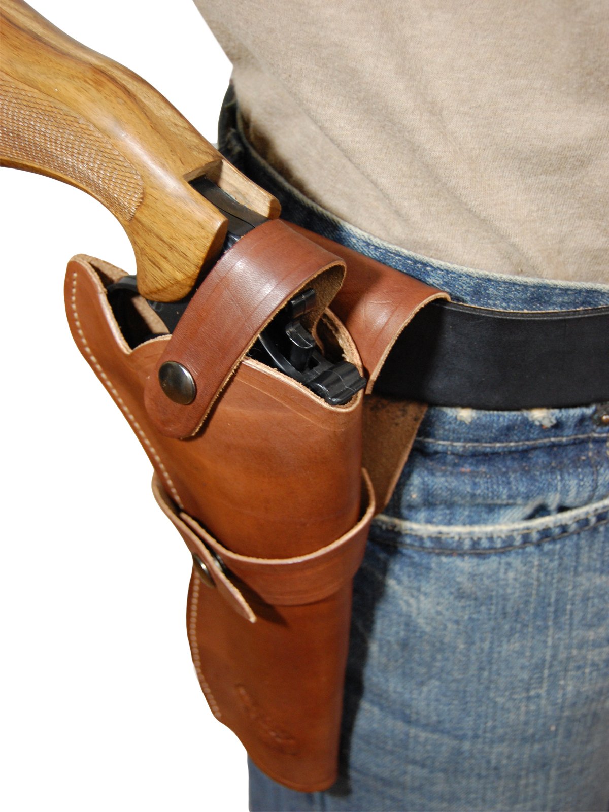 Barsony Genuine Brown Leather Western Gun Holster for 6 Inch Revolvers - Perfect for Cowboy Action Shooting, Hunting & Outdoor Adventures
