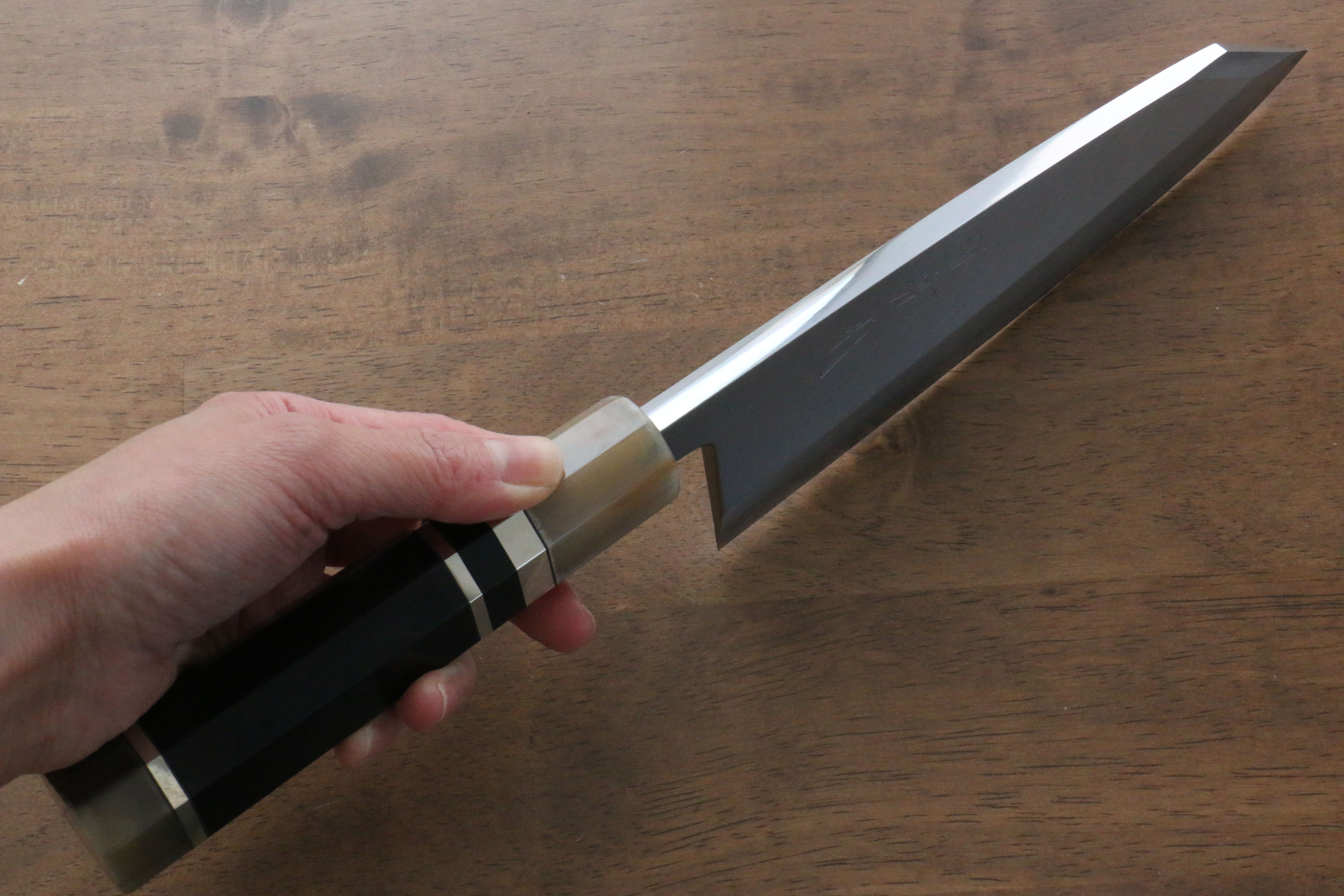 Jikko Shiko White Steel Kiritsuke Deba Knife 180mm - Ebony Wood Handle with Double Ring - Professional Japanese Kitchen Knife for Sushi, Fish Filleting & Meat Cutting