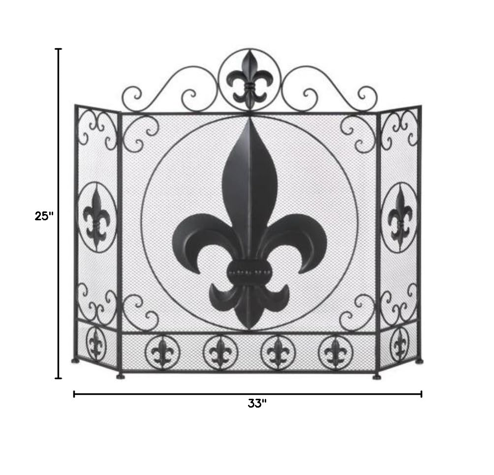 Fleur-De-Lis Wrought Iron Fireplace Screen - Decorative Fireplace Guard for Home Safety & Elegant Living Room Decor - Perfect for Fireplace Protection & French Country Style Interiors