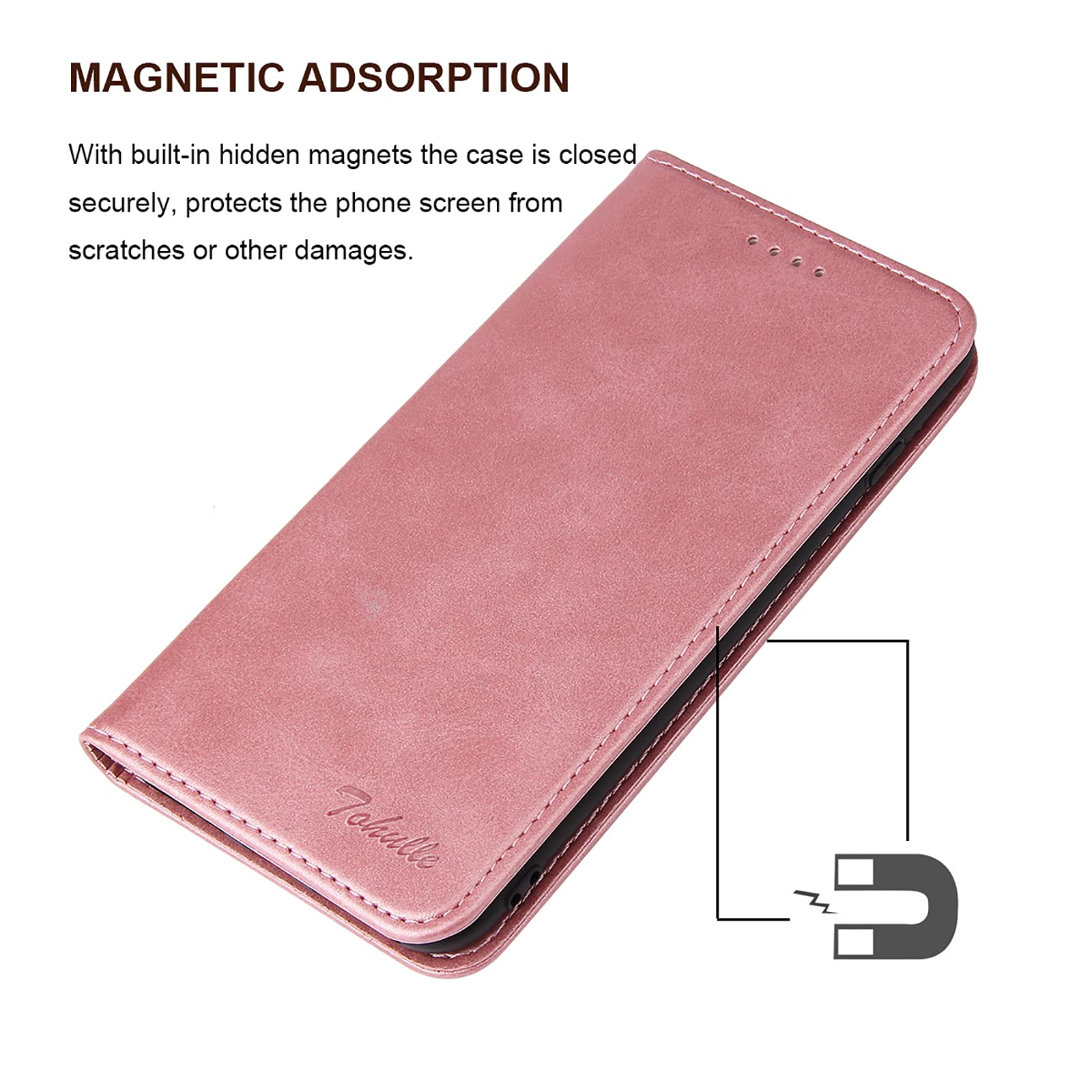 Premium PU Leather Wallet Case with Card Holder & Kickstand for iPhone 7/8/SE (2020/2022) - Magnetic Flip Folio Cover in Rose Gold | Perfect for Work, Travel & Everyday Protection