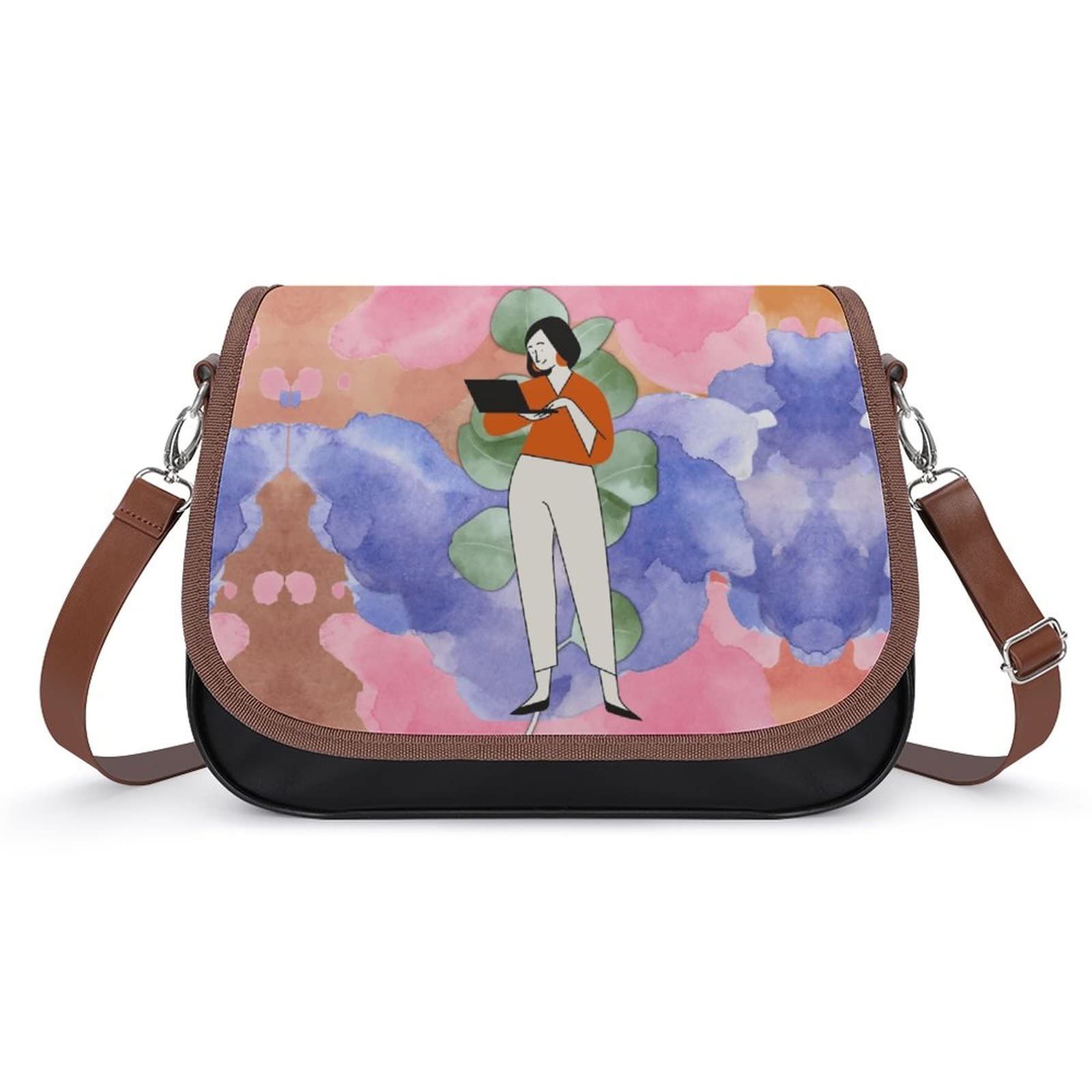 Stylish Leather Crossbody Bags for Women - Designer Shoulder Messenger Handbags with Printed Flap & Tie Dye Pattern | Perfect for Work, Travel & Everyday Use