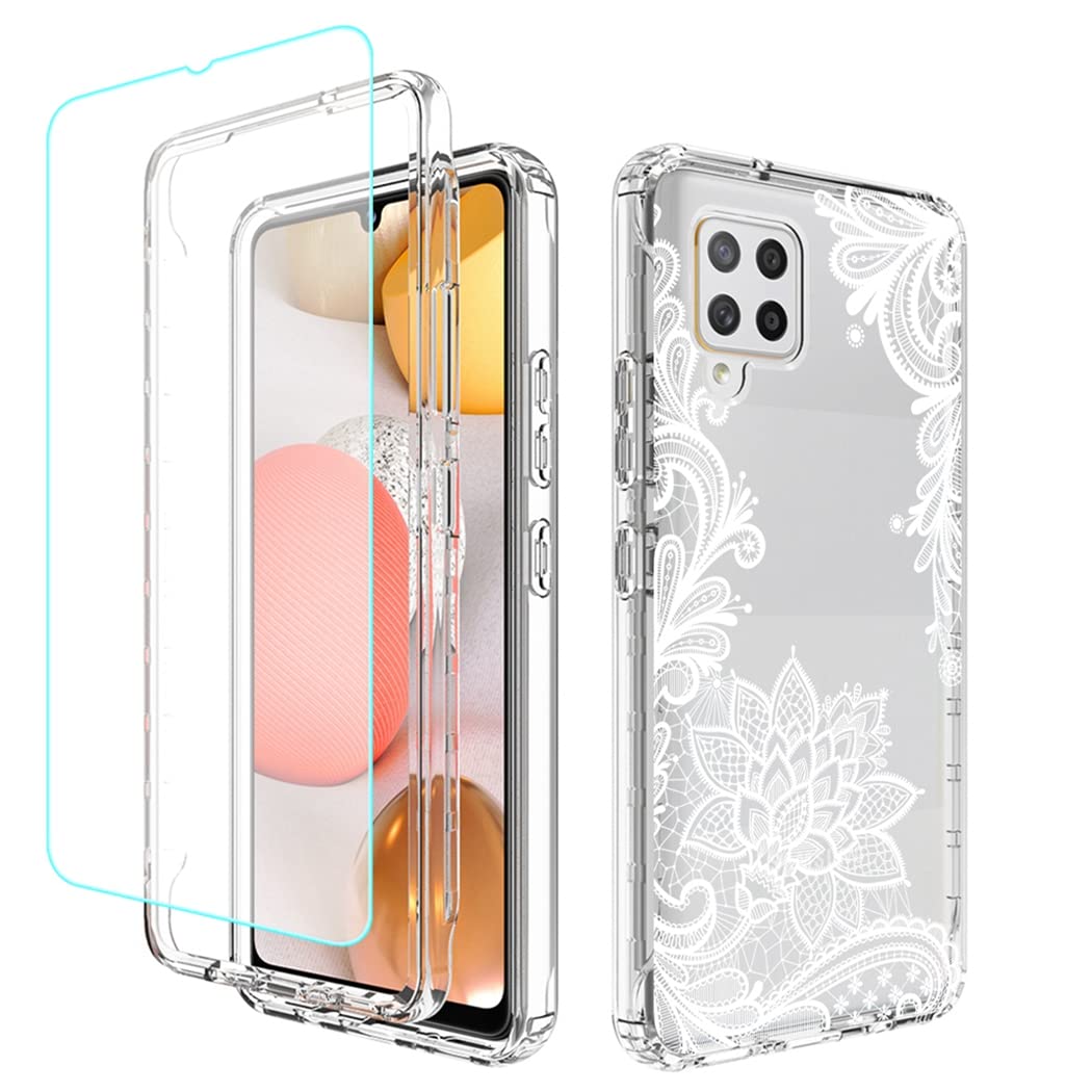 Premium Clear Mandala Phone Case for Samsung Galaxy A42 5G & M42 5G (SM-A426) - Shockproof Protective Cover with Tempered Glass Screen Protector - Stylish Cute Design for Everyday Use & Travel Protection