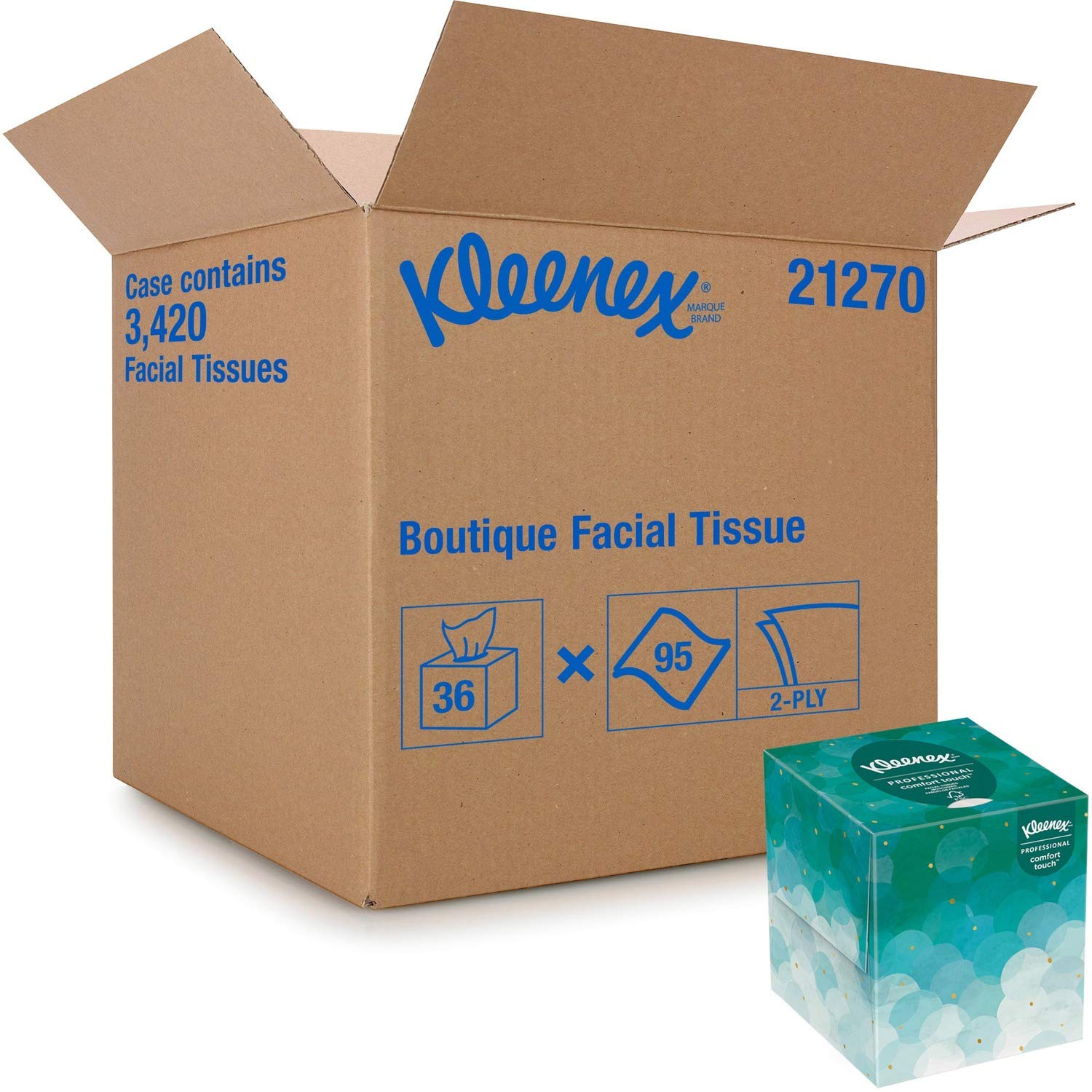 Kleenex Facial Tissues in Boutique Pop-Up Box - 95 Tissues per Box, 36 Boxes per Carton | Soft & Strong for Home, Office & Travel Use