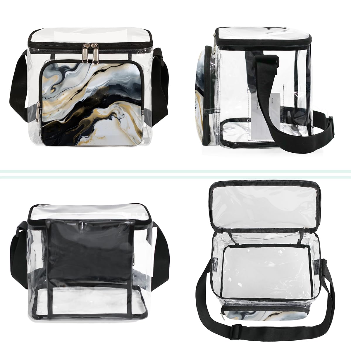 GzLeyigou Clear Marble Tote Bag - Liquid Texture Transparent Shoulder Bag with Handles for Women | Waterproof Lunch Bag for Outdoor, Travel, Picnic, Concerts & Sports Events | Stadium Approved Crossbody Purse