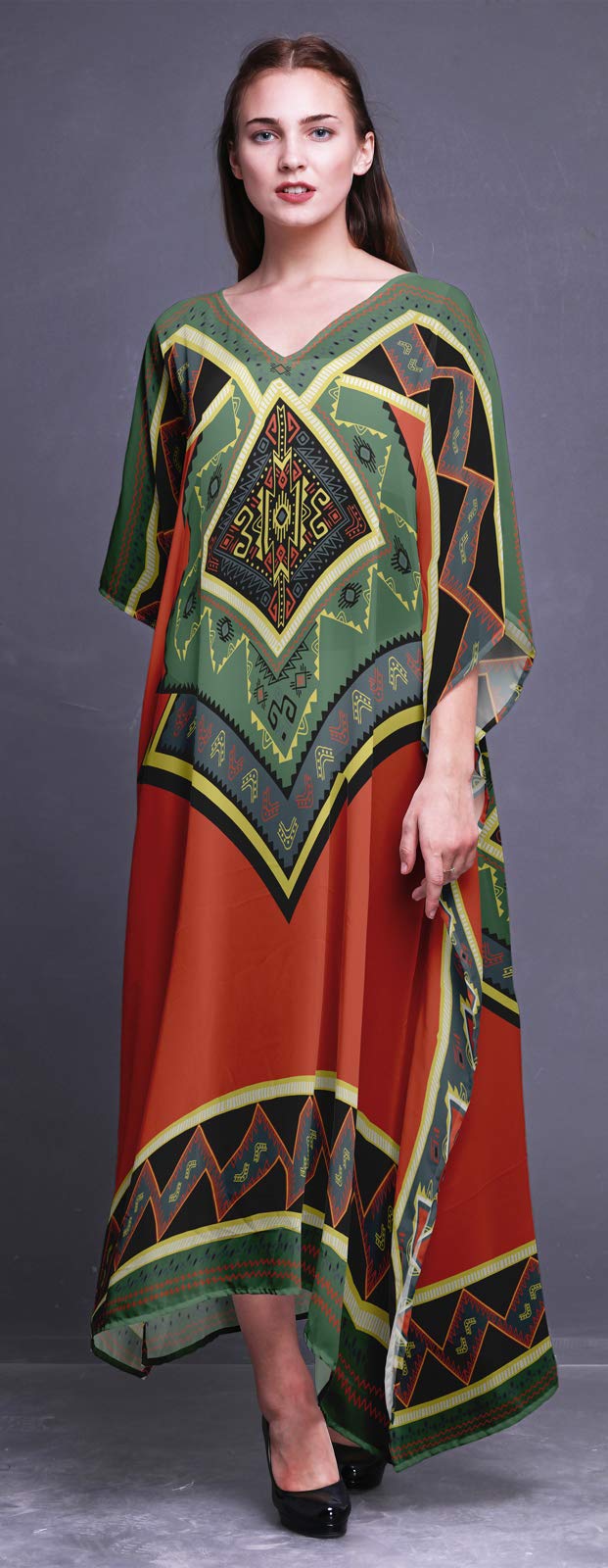 Plus Size Women's Summer Kaftan Dress - Beach Cover Up, Kimono Caftan, Lounge Wear Maxi Dress for Vacation, Poolside, and Casual Outings