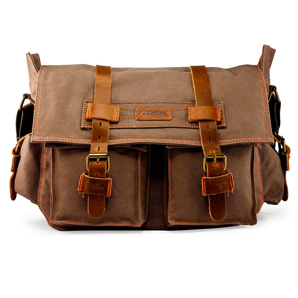Vintage Canvas & Leather Messenger Bag for Laptop - Crossbody Satchel Shoulder Bag for Men & Women - Perfect for Travel, Office, School & Daily Commute