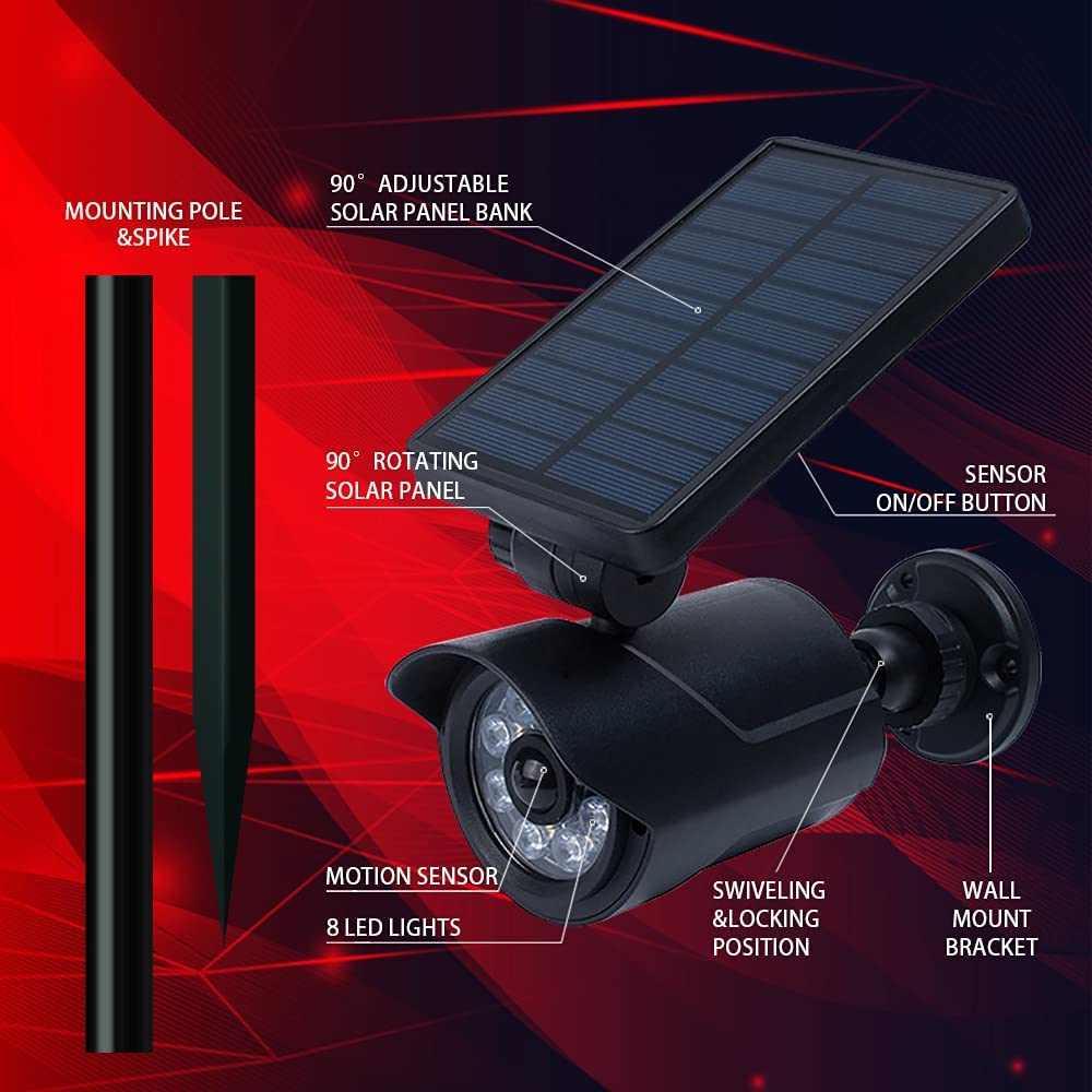 8 LED Solar Motion Sensor Lights - 500 Lumen Waterproof Security Flood Lights for Garage, Yard, Driveway & Pathway - Outdoor Lighting for Home Safety & Energy Savings