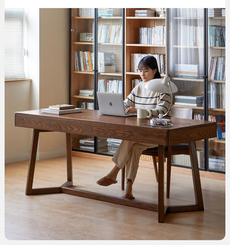 Premium Black Walnut & Oak Solid Wood Italian Modern Office Desk - Executive Home Office Furniture for Professionals & Remote Work