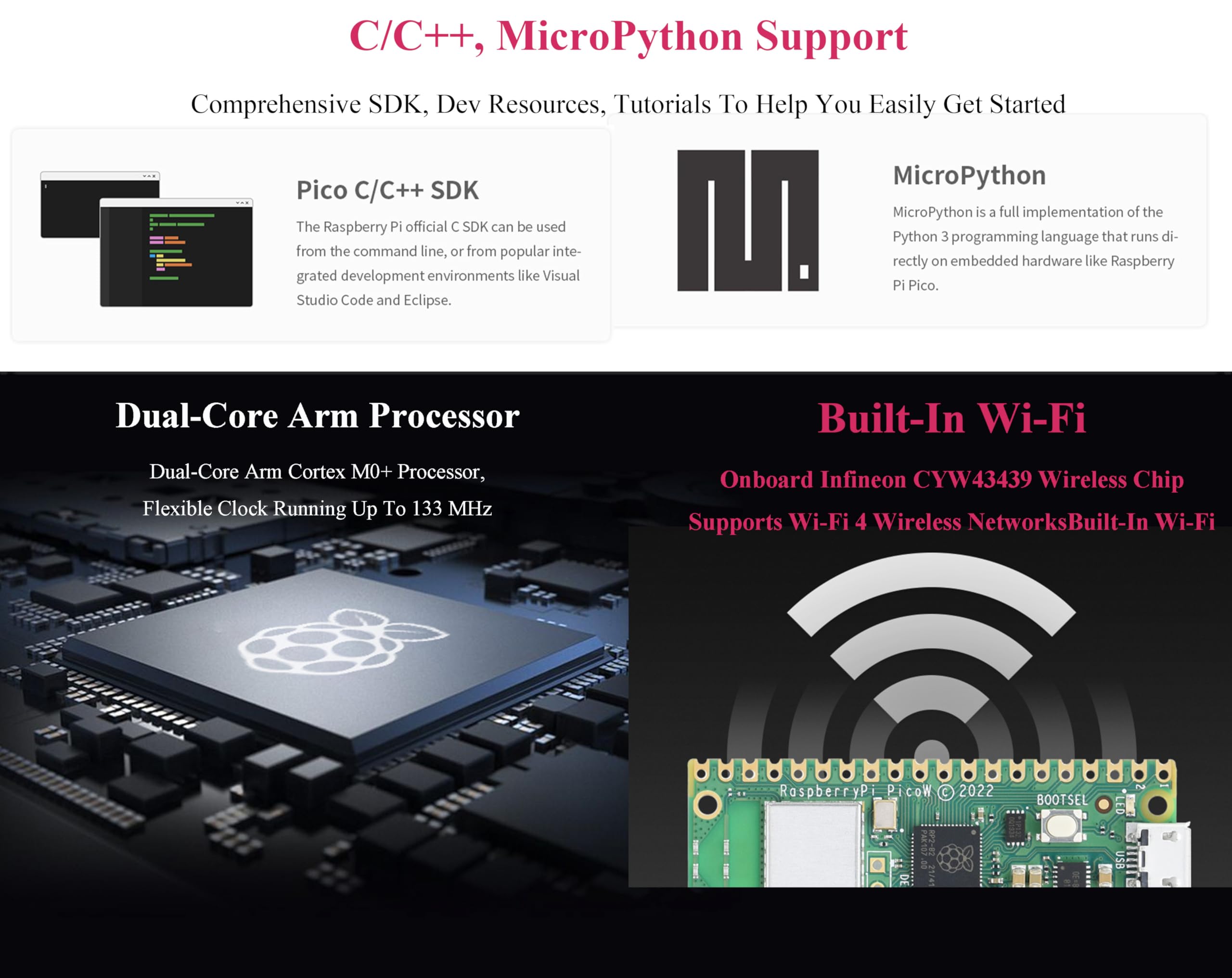 Raspberry Pi Pico W Pre-Soldered Header with WiFi 2.4GHz - RP2040 Dual-Core ARM Cortex M0+ Processor - Includes Pico W Board & Protective Case for IoT Projects, Robotics & DIY Electronics