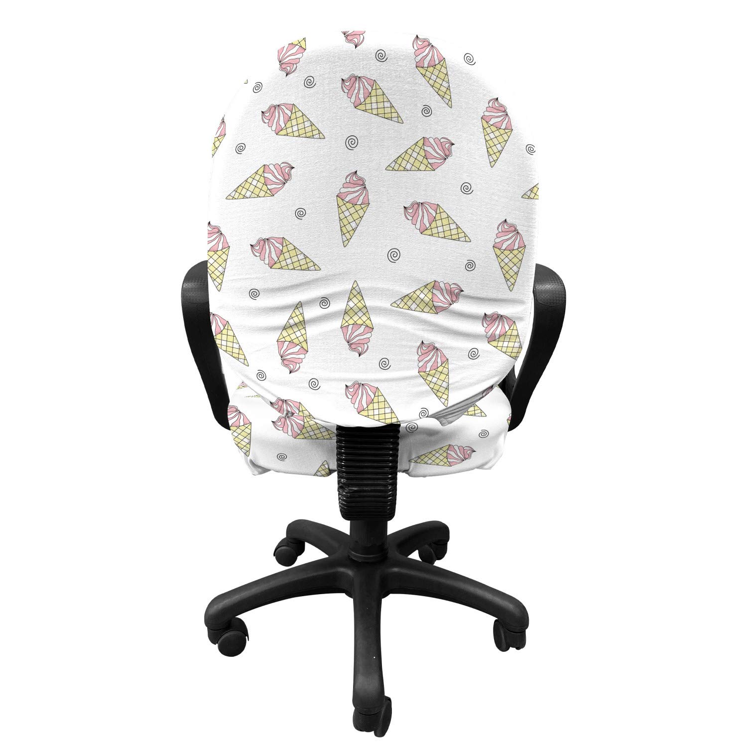Ambesonne Ice Cream Themed Office Chair Slipcover - Pastel Pink & Cream Stretch Fabric Cover with Strawberry Cone Doodle Design | Perfect for Home Office, Gaming Setup & Kids Room Decor