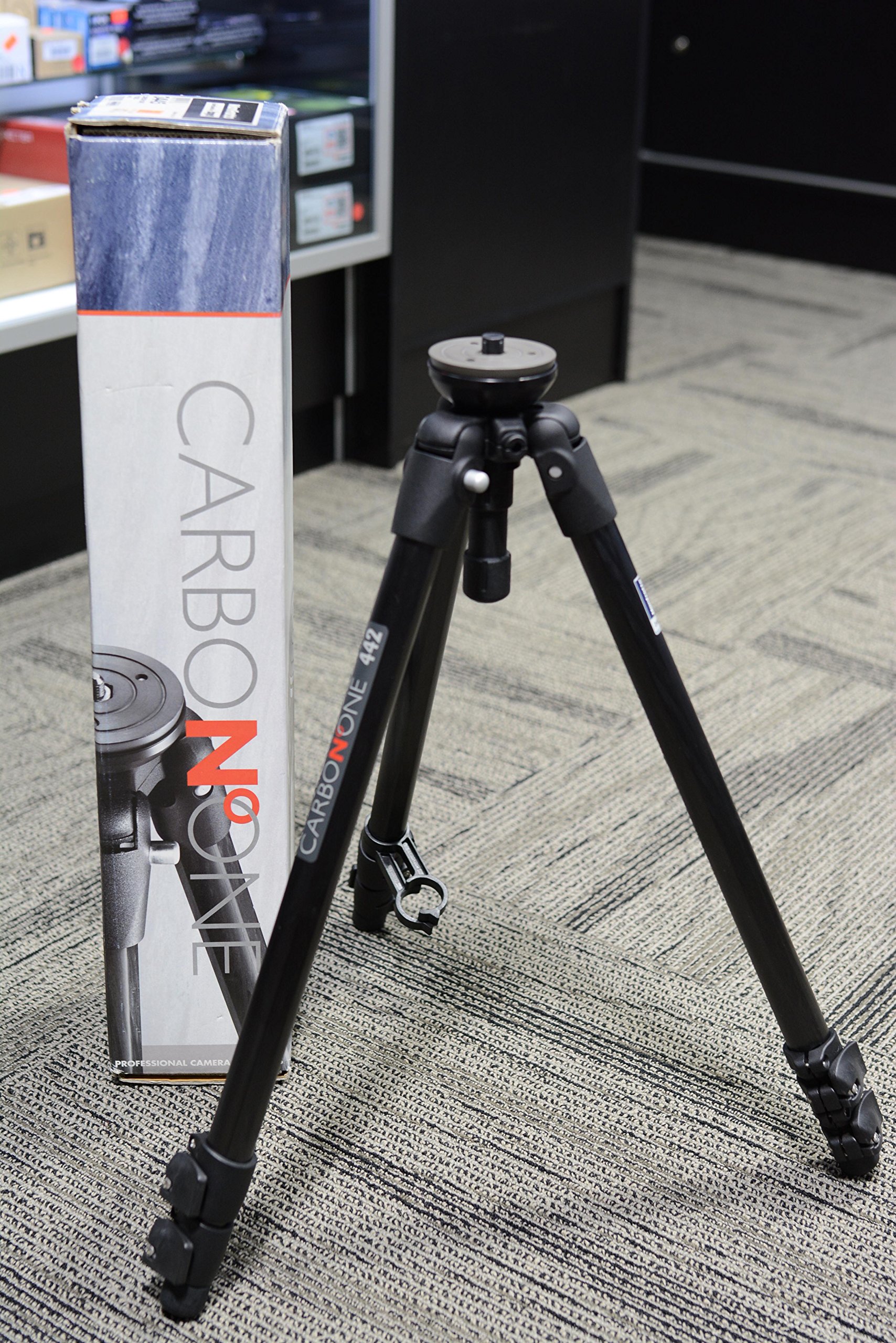 Manfrotto 442L Carbon Fiber Video Tripod - Professional 3445 Carbon ONE Tripod for DSLR & Camcorders - Perfect for Outdoor Filming, Travel Vlogging & Studio Photography