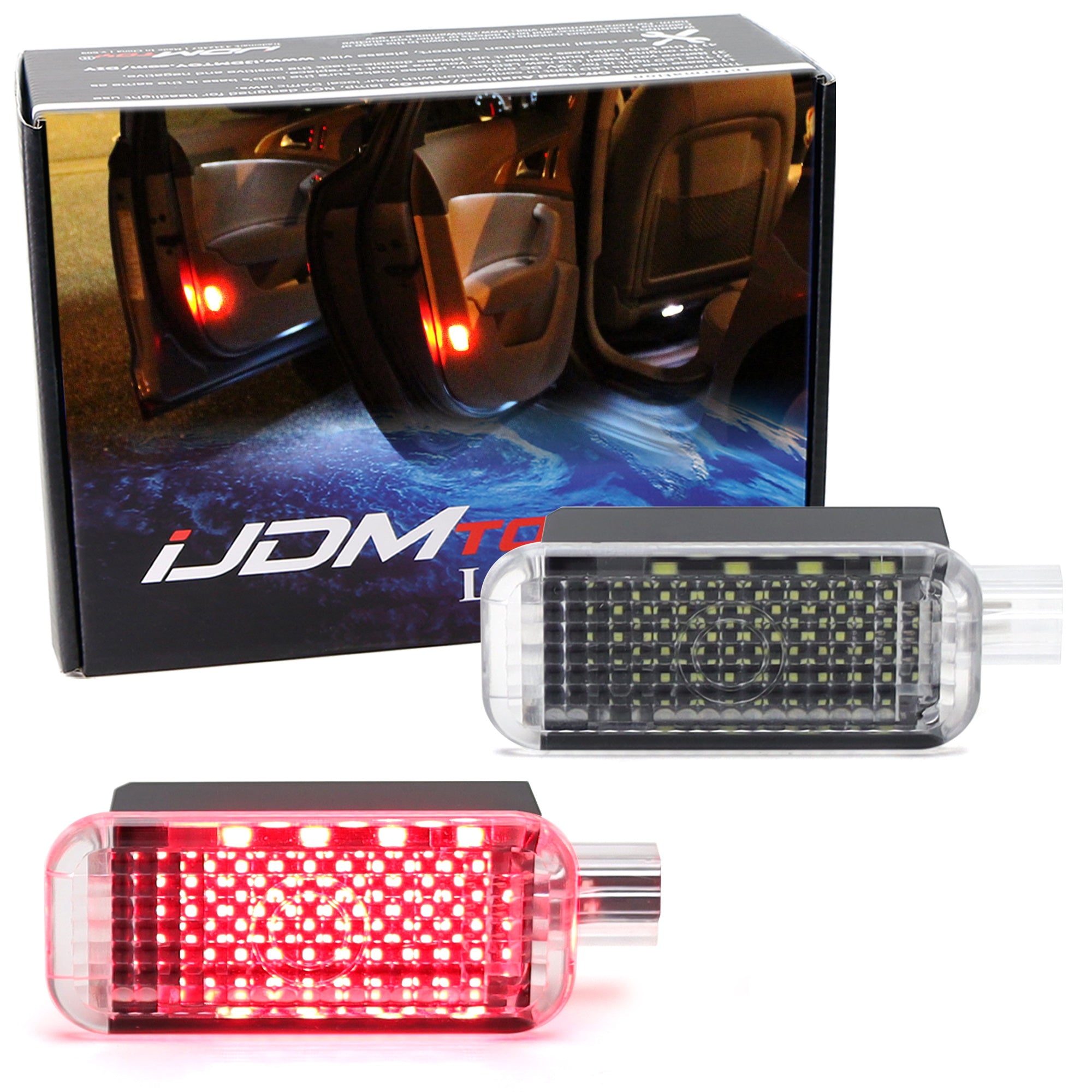 2PCS Red Full LED Interior Car Lights Kit - Footwell, Side/Under Door, Dash & Trunk Cargo Lighting for Audi VW | Enhance Ambience & Safety for Night Driving