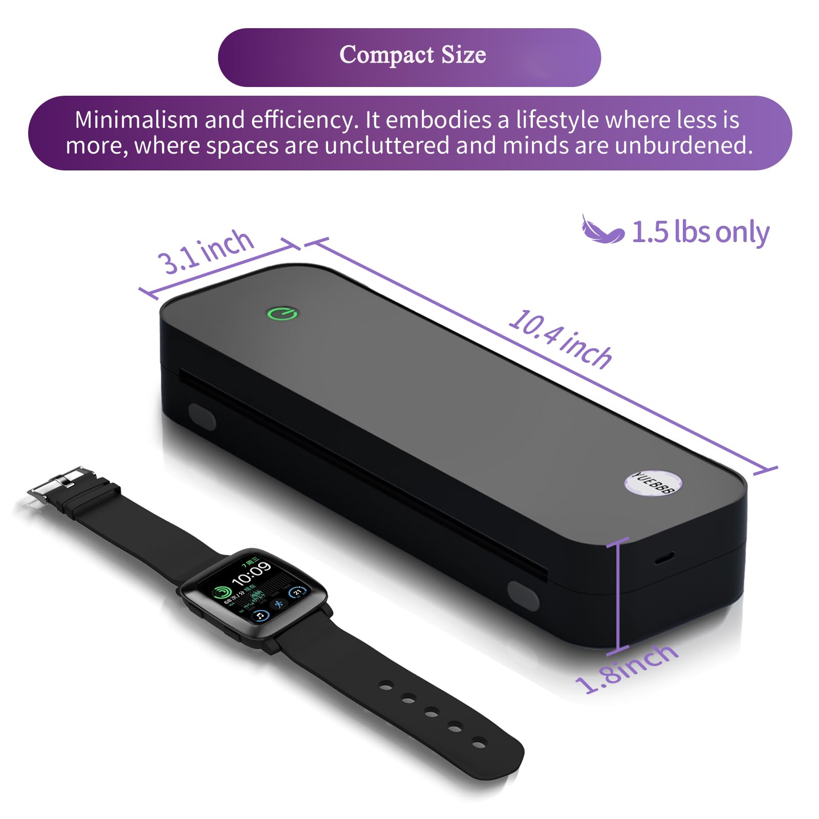 Wireless Portable Printer for Travel - Inkless Thermal Printer with A4, A5 & 8.5x11 Paper Support - Compatible with iOS, Android, Windows (Black) - Perfect for Office Work, Home Printing, School Projects & On-the-Go Documents